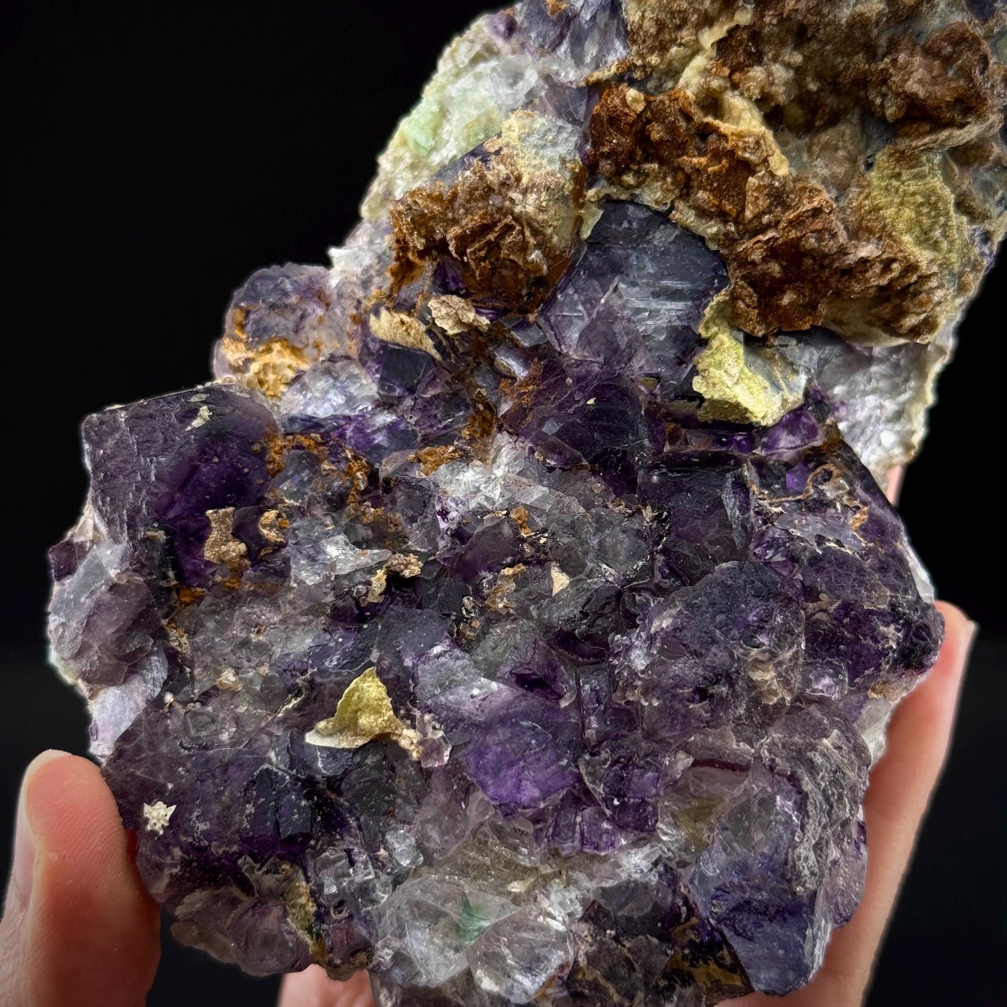 Fluorite w/ Hyalite Opal (Namibia) | UV reactive Hyalite Opal on fluorite crystal, mineral specimen