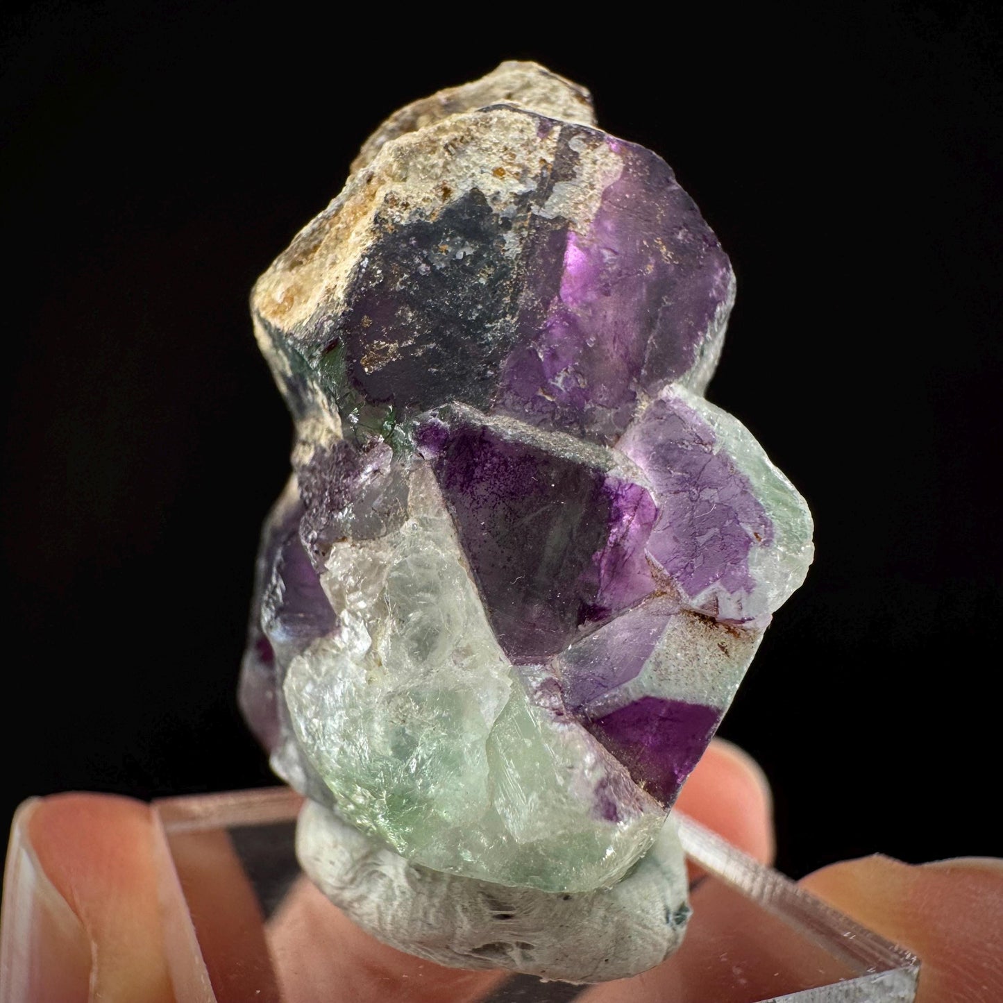 Fluorite w/ Hyalite Opal (Namibia) | UV reactive Hyalite Opal on fluorite crystal, mineral specimen