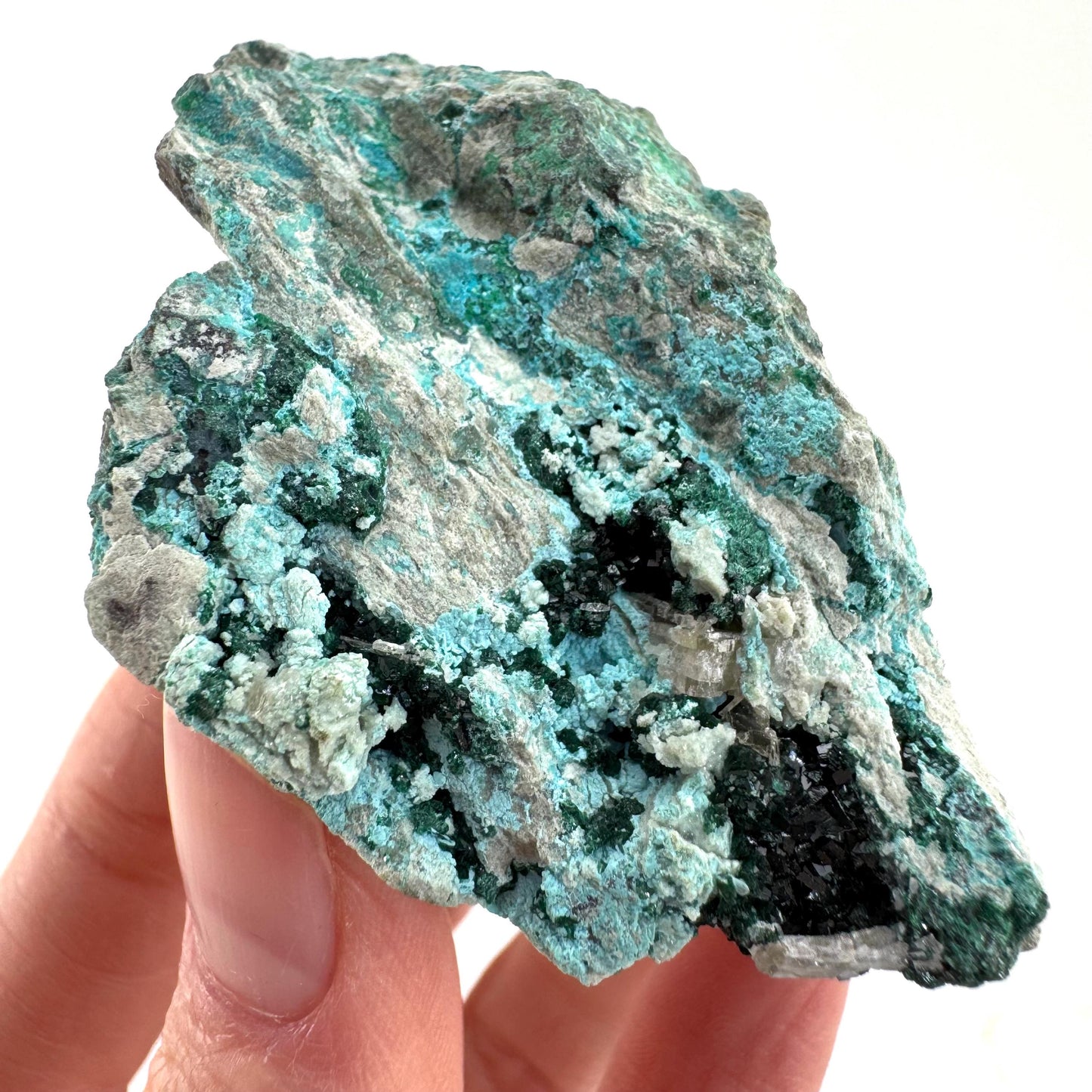 Chrysocolla w/ Malachite (DR Congo) | blue chrysocolla crystal, mineral specimen