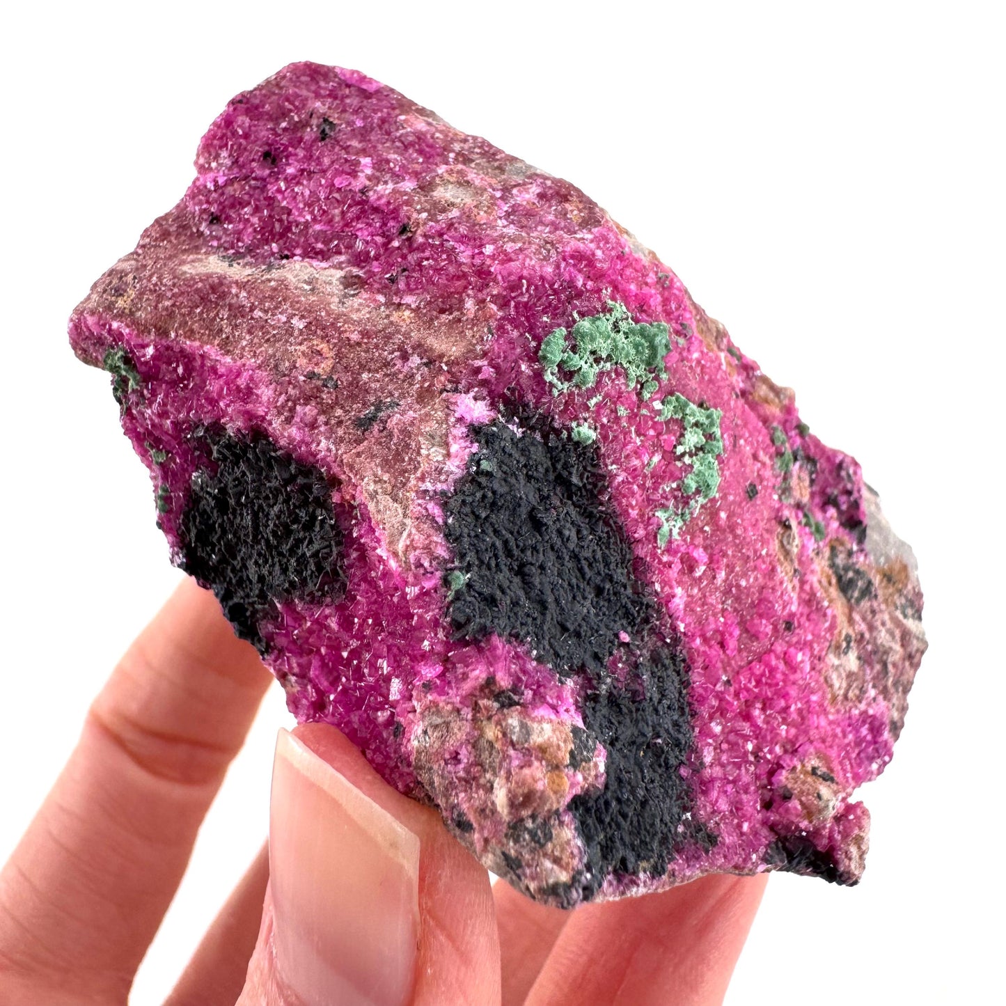 Cobaltoan Calcite w/ Malachite & Heterogenite (DR Congo) | cobalto calcite crystal, mineral specimen
