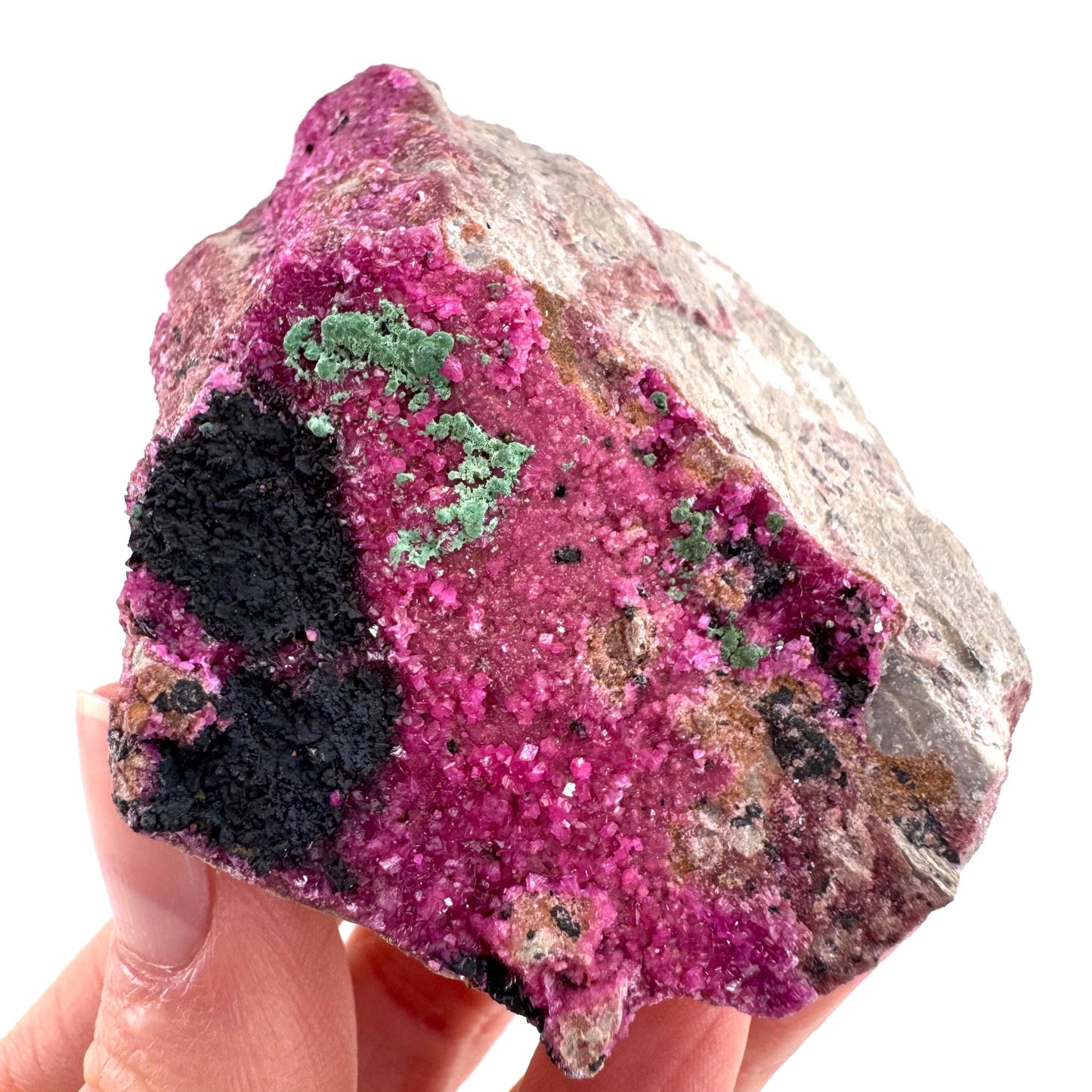 Cobaltoan Calcite w/ Malachite & Heterogenite (DR Congo) | cobalto calcite crystal, mineral specimen