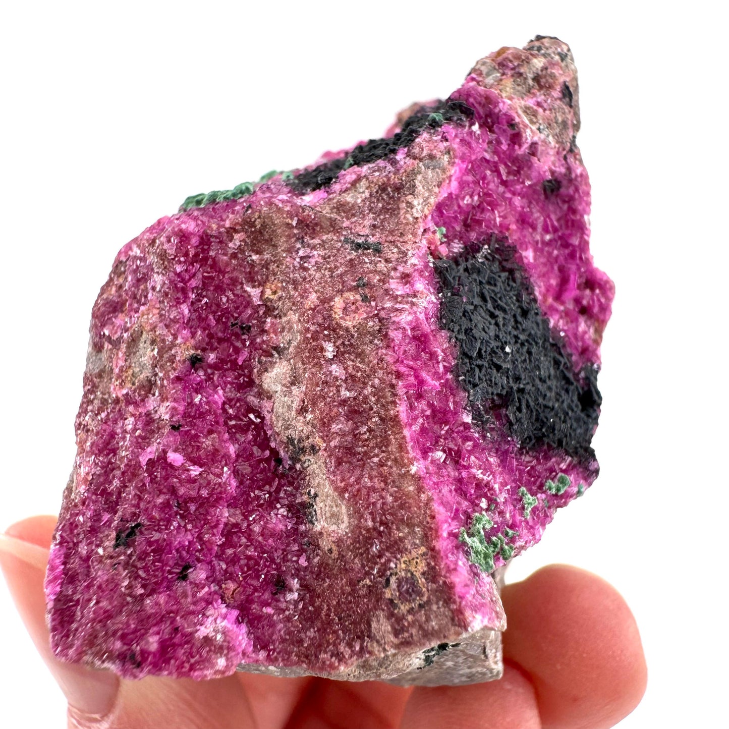 Cobaltoan Calcite w/ Malachite & Heterogenite (DR Congo) | cobalto calcite crystal, mineral specimen