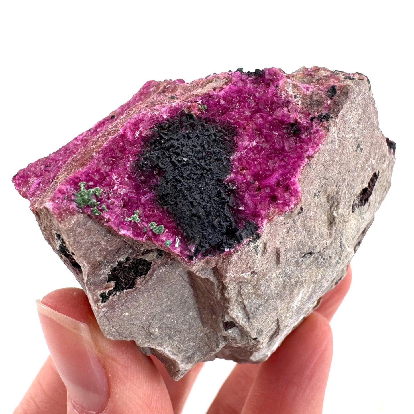 Cobaltoan Calcite w/ Malachite & Heterogenite (DR Congo) | cobalto calcite crystal, mineral specimen