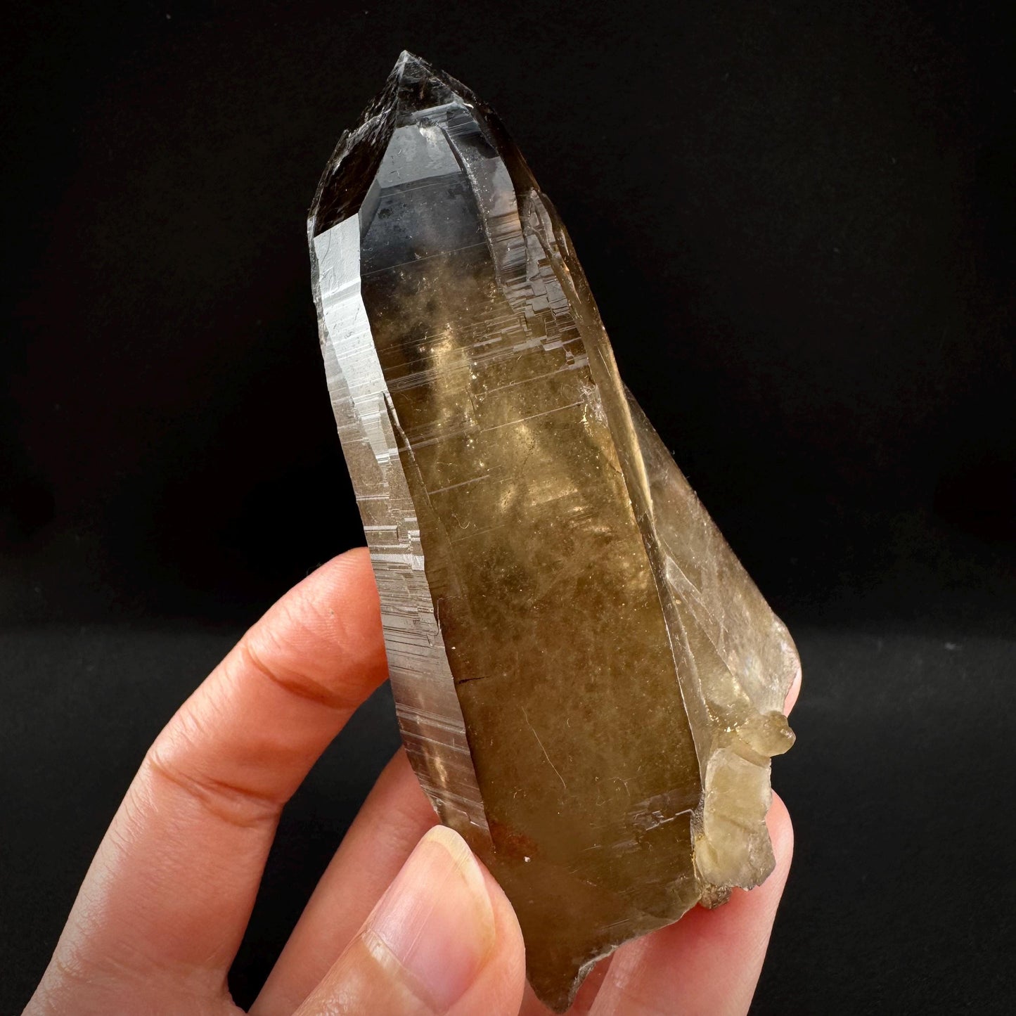 Hyalite Opal on Smoky Quartz (Namibia) | UV reactive Hyalite Opal on smoky quartz crystal