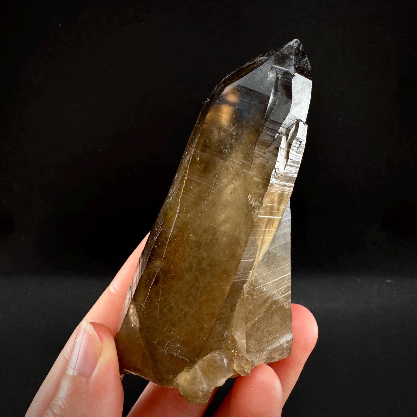 Hyalite Opal on Smoky Quartz (Namibia) | UV reactive Hyalite Opal on smoky quartz crystal