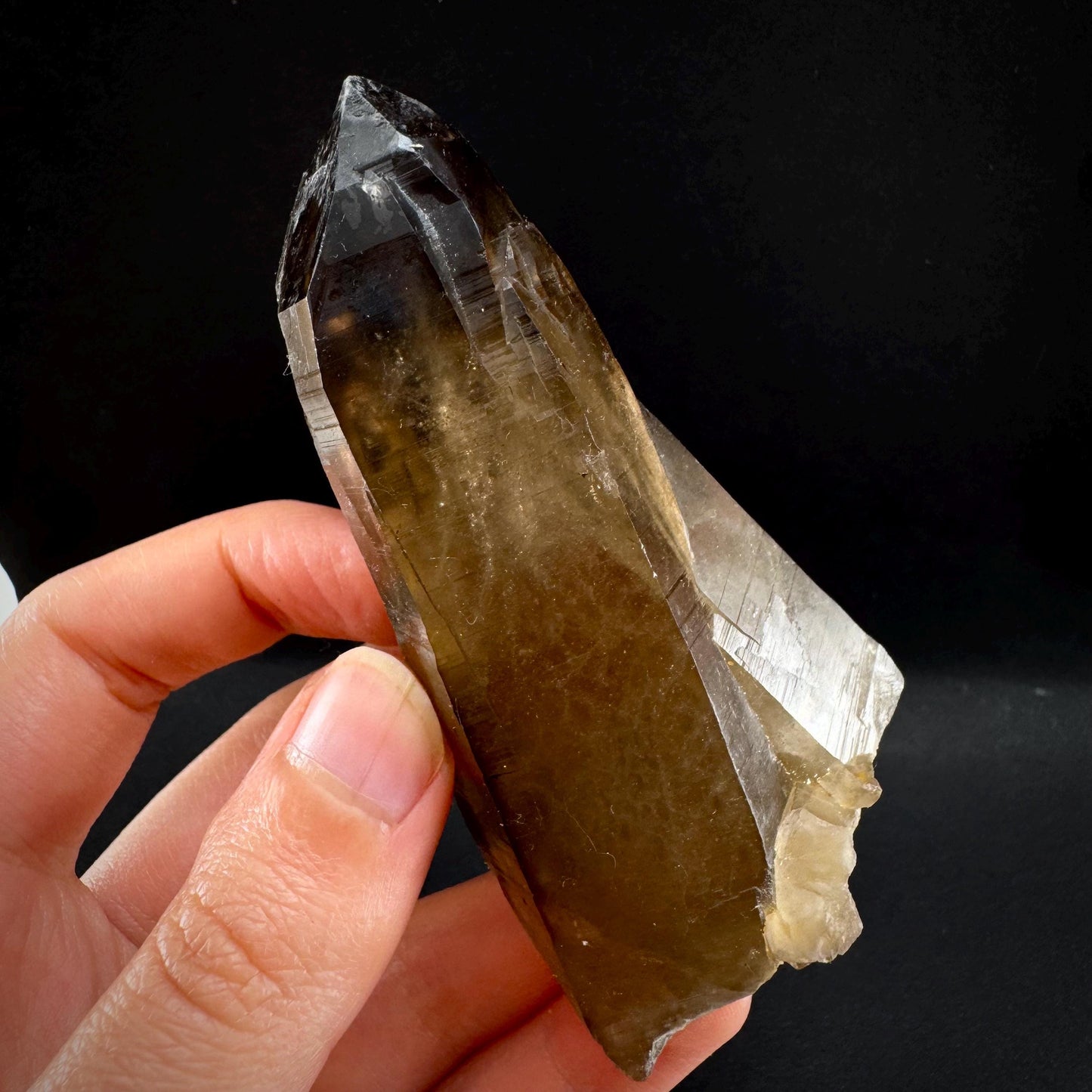 Hyalite Opal on Smoky Quartz (Namibia) | UV reactive Hyalite Opal on smoky quartz crystal