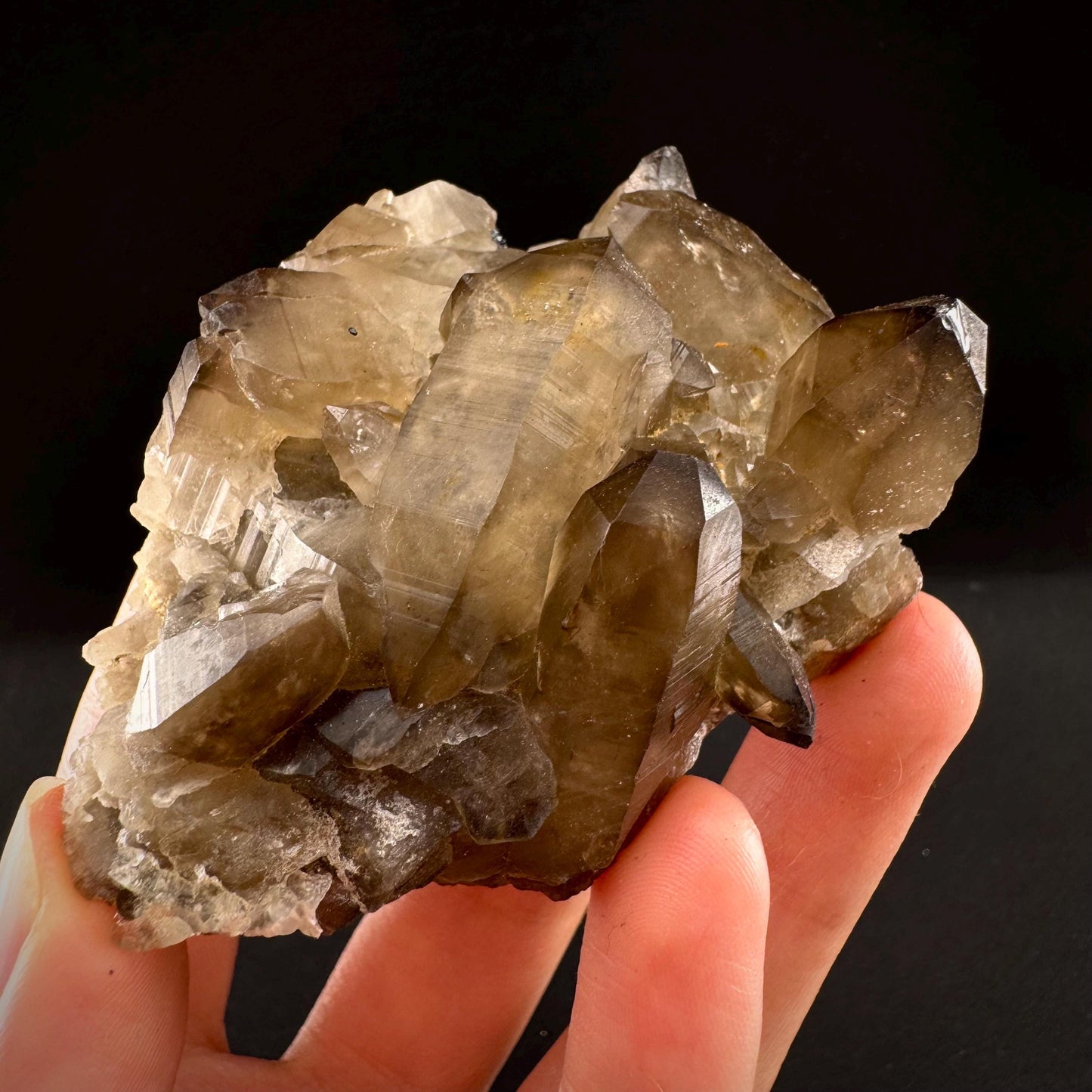 Hyalite Opal on Smoky Quartz (Namibia) | UV reactive Hyalite Opal on smoky quartz crystal
