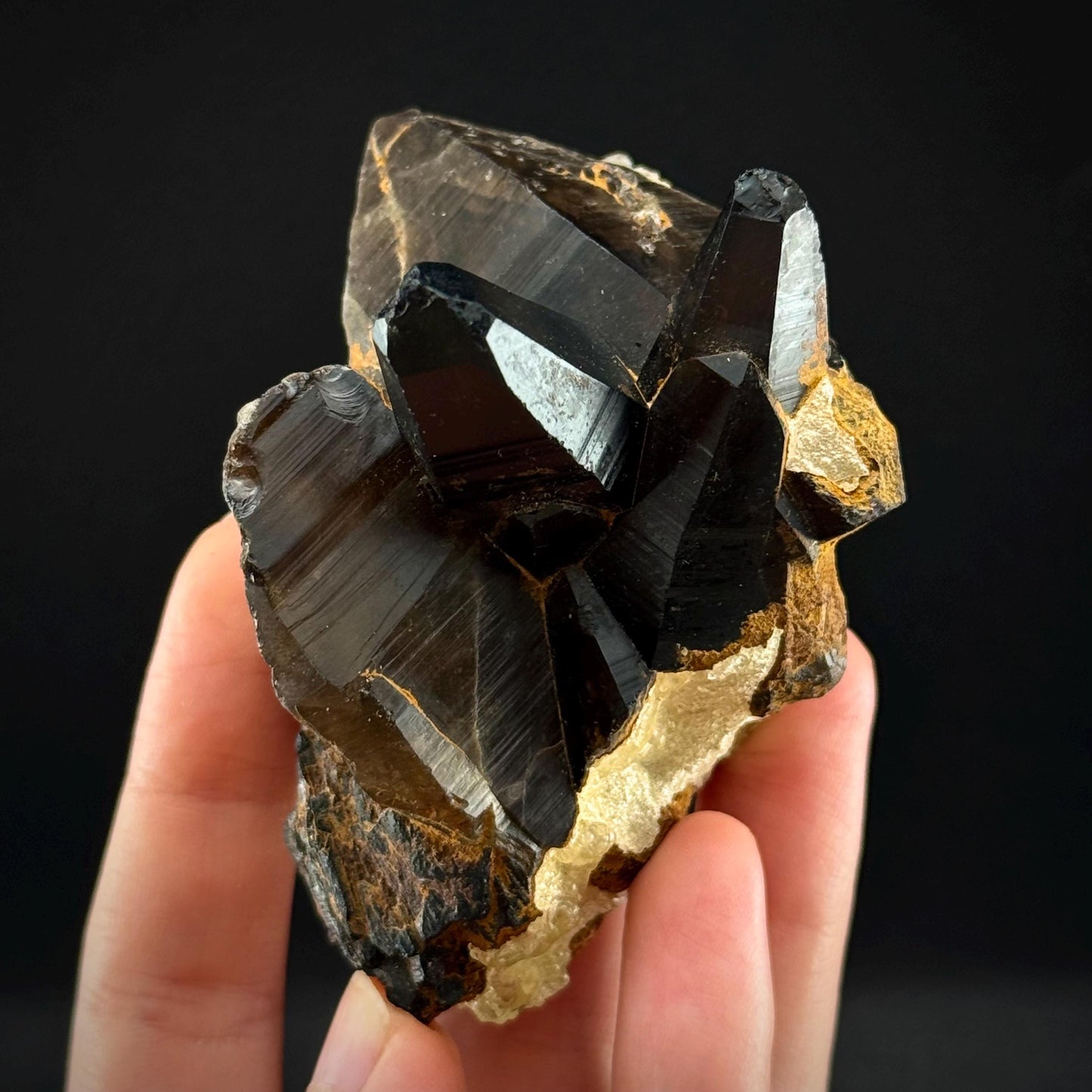 Hyalite Opal on Smoky Quartz (Namibia) | UV reactive Hyalite Opal on smoky quartz crystal
