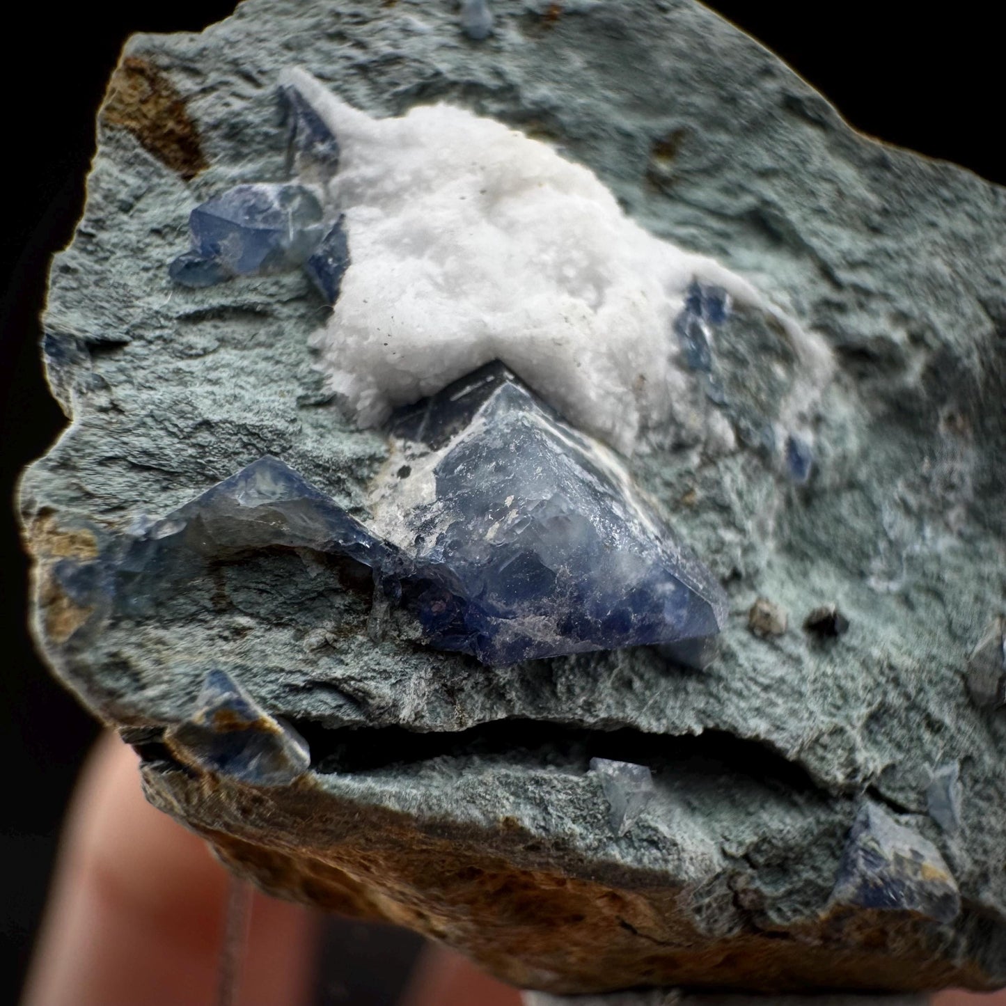 Benitoite w/ Natrolite (California, USA) | UV reactive benitoite crystal, rare mineral specimen