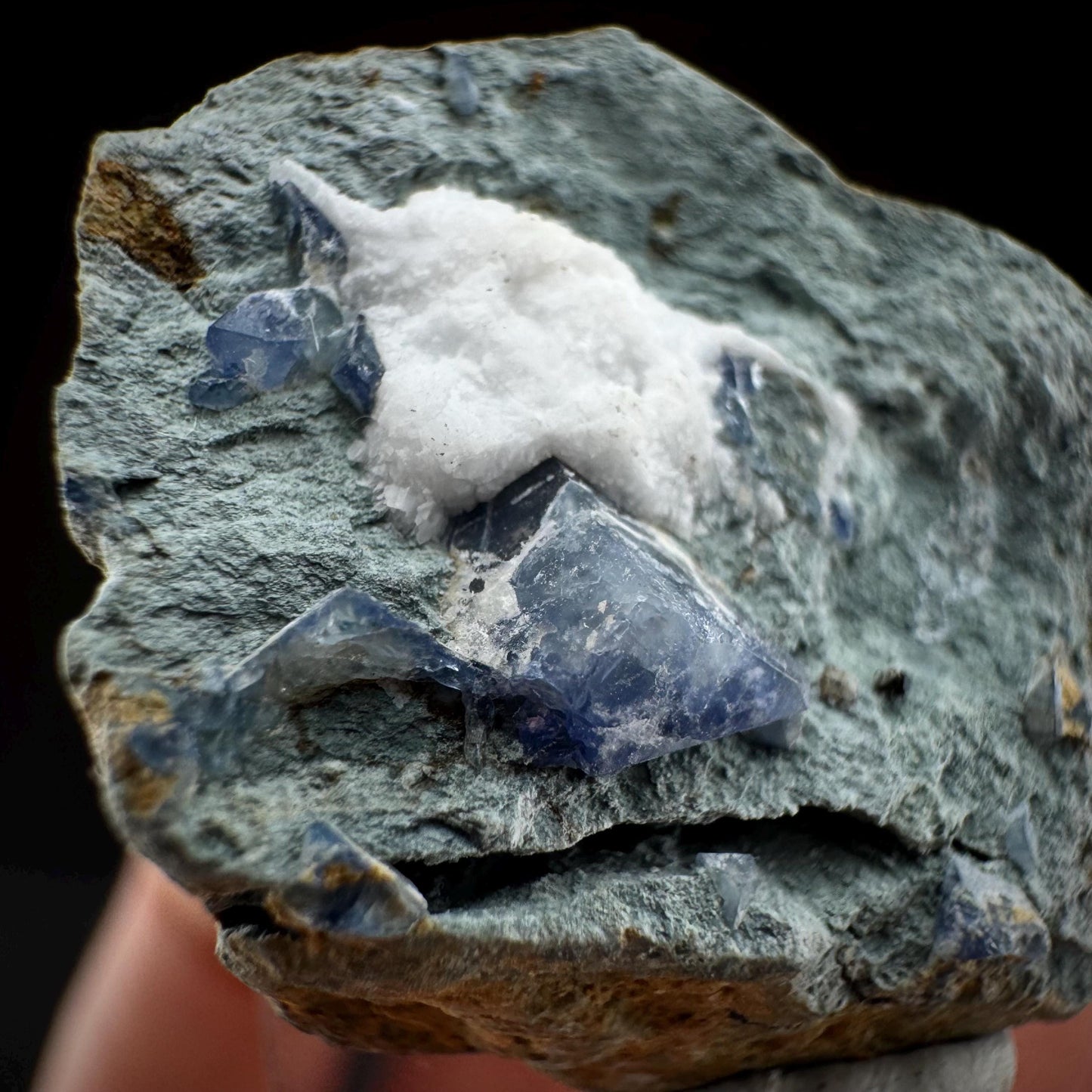 Benitoite w/ Natrolite (California, USA) | UV reactive benitoite crystal, rare mineral specimen