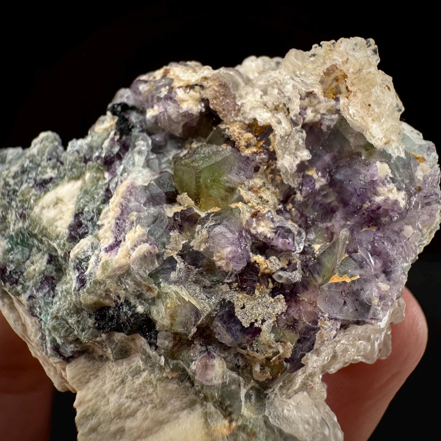 Fluorite w/ Hyalite Opal (Namibia) | UV reactive Hyalite Opal on fluorite crystal, mineral specimen