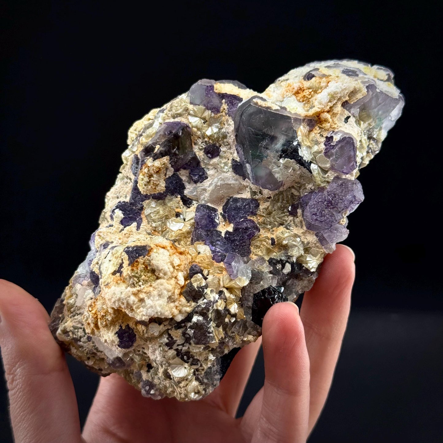 Fluorite w/ Hyalite Opal (Namibia) | UV reactive Hyalite Opal on fluorite crystal, mineral specimen