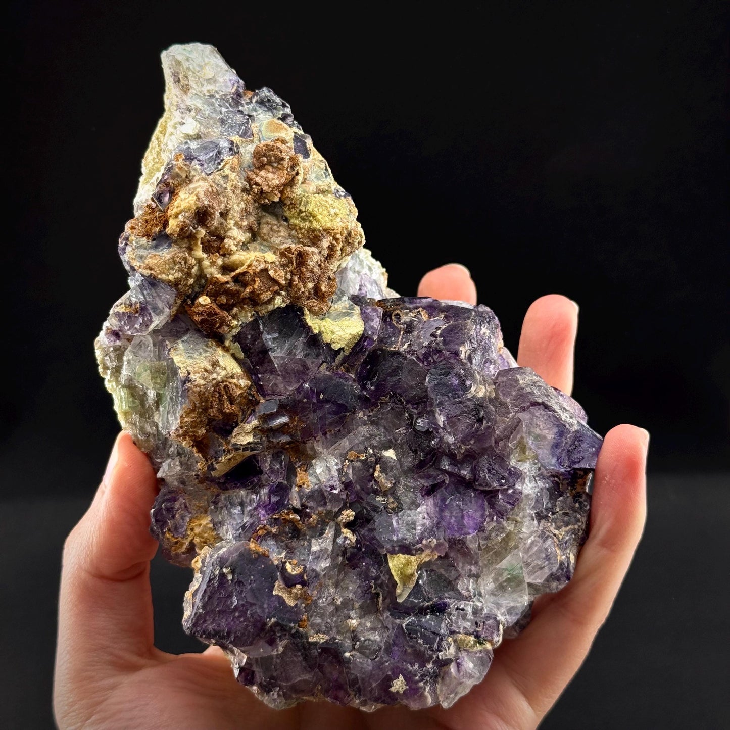 Fluorite w/ Hyalite Opal (Namibia) | UV reactive Hyalite Opal on fluorite crystal, mineral specimen