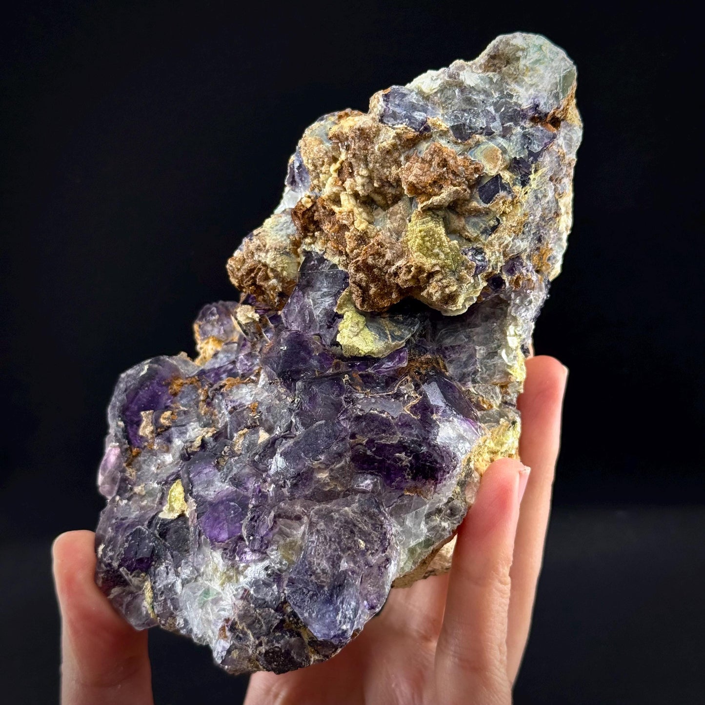 Fluorite w/ Hyalite Opal (Namibia) | UV reactive Hyalite Opal on fluorite crystal, mineral specimen
