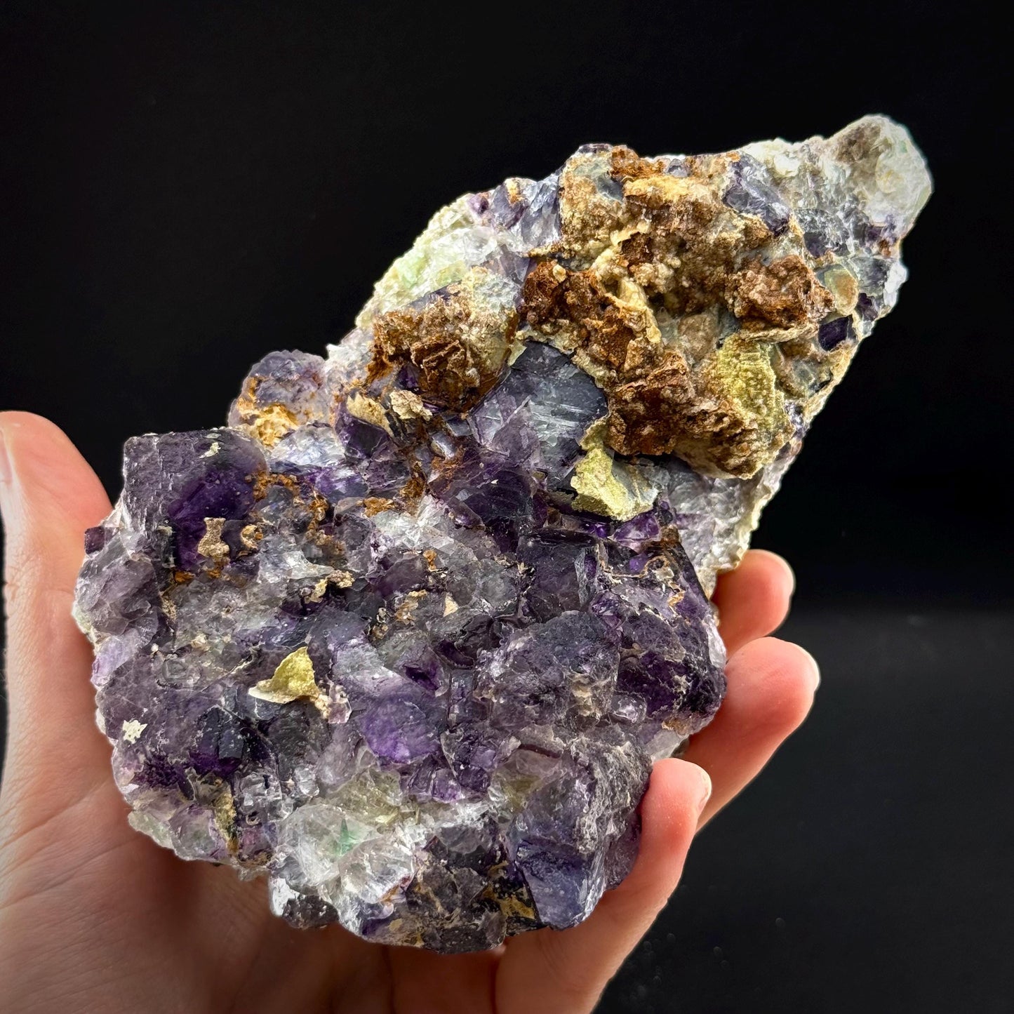 Fluorite w/ Hyalite Opal (Namibia) | UV reactive Hyalite Opal on fluorite crystal, mineral specimen