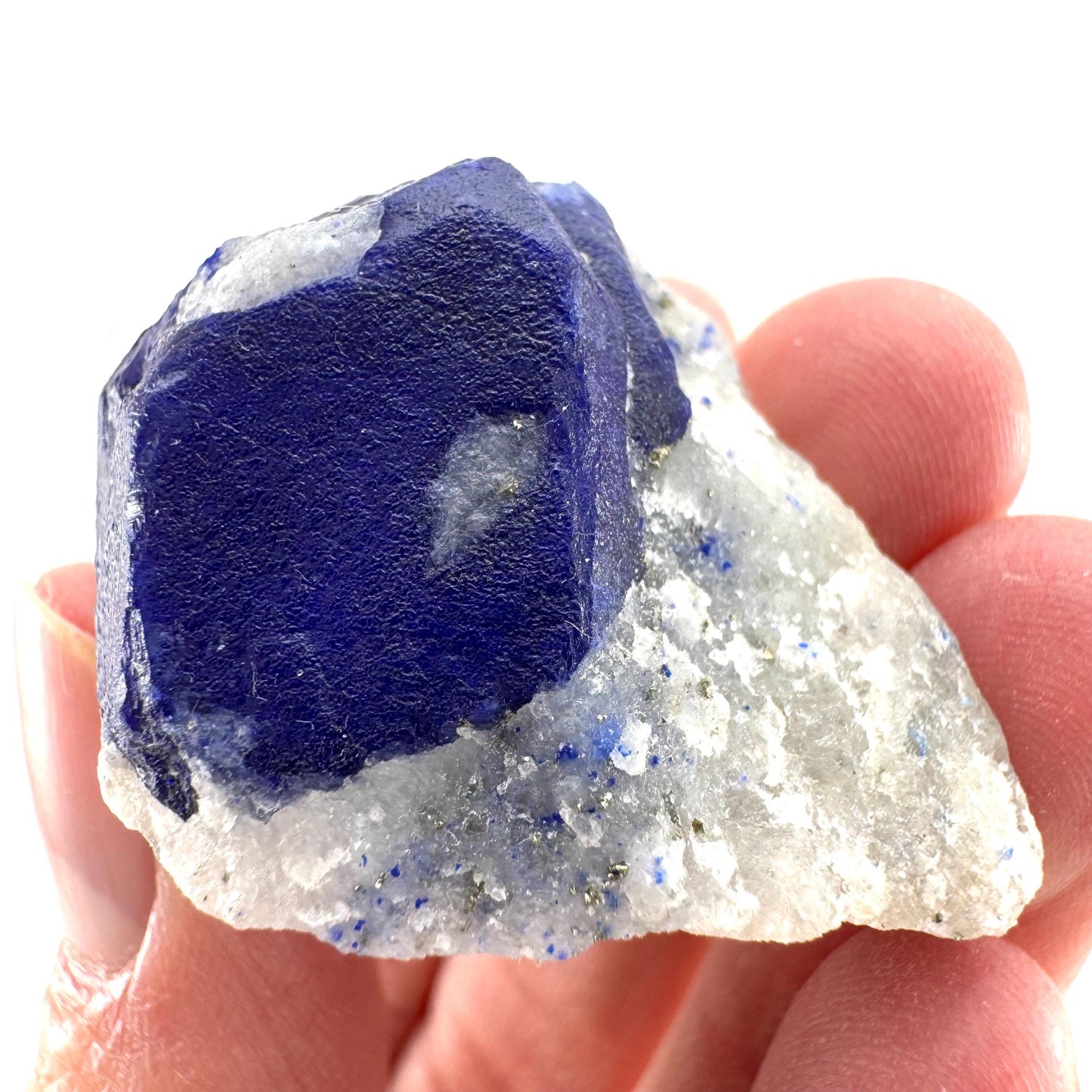 Lazurite on Calcite (Afghanistan) | lazurite crystal, mineral specimen
