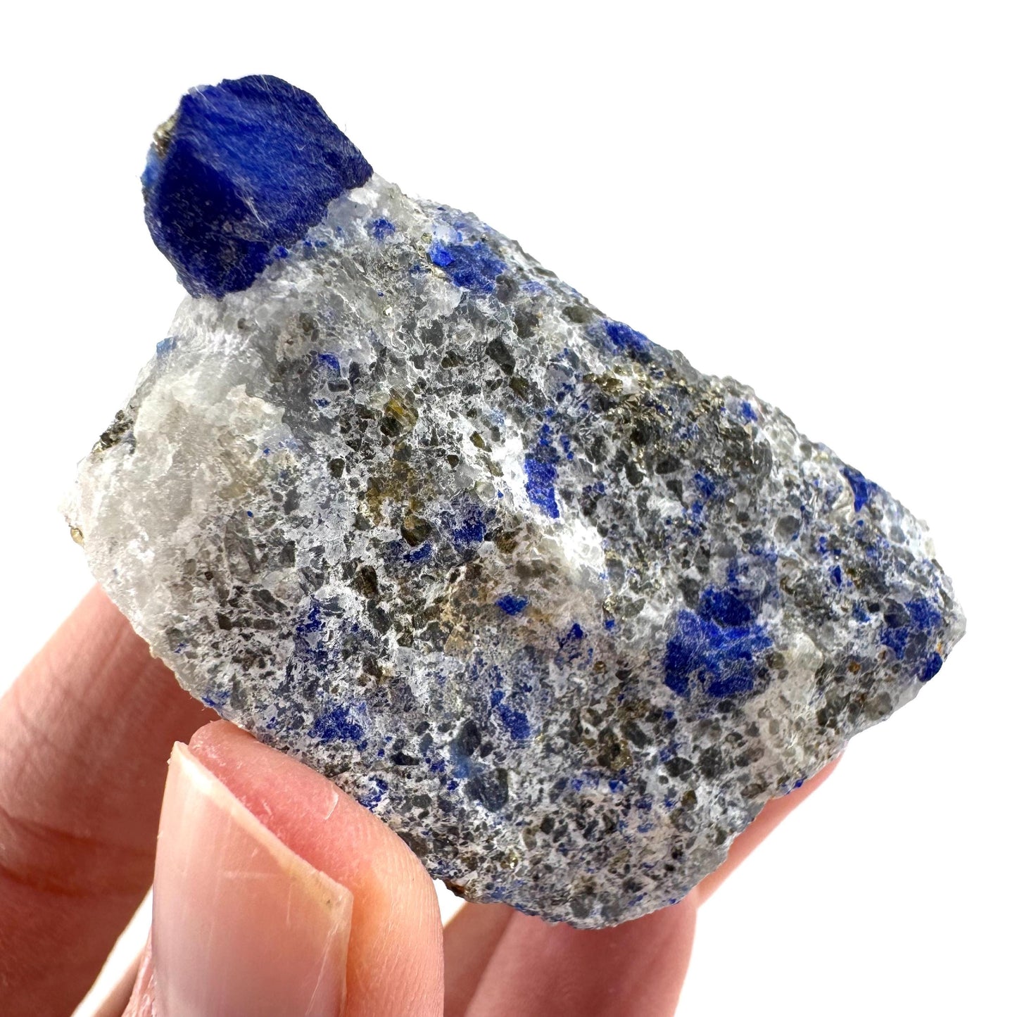 Lazurite & Pyrite on Calcite (Afghanistan) | lazurite crystal, mineral specimen