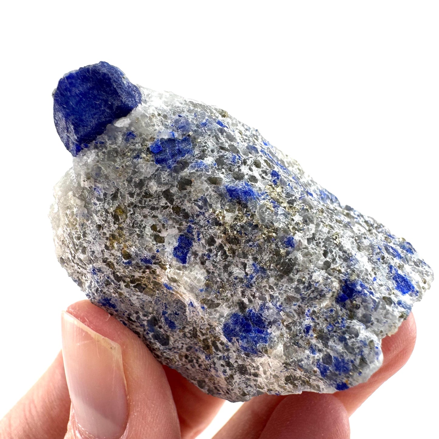 Lazurite & Pyrite on Calcite (Afghanistan) | lazurite crystal, mineral specimen