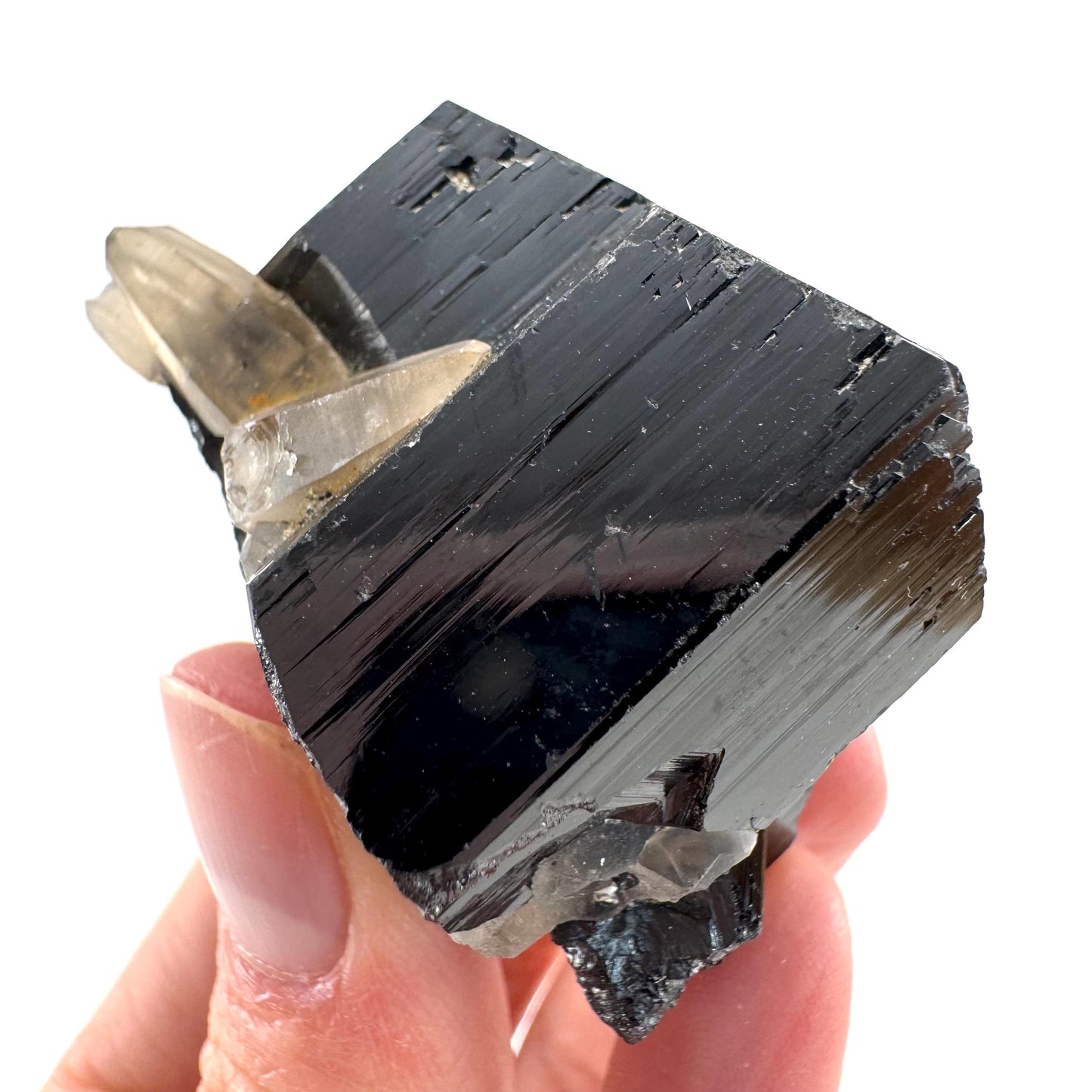 Black Tourmaline w/ Smoky Quartz (Namibia) | high quality black tourmaline crystal, black schorl, mineral specimen