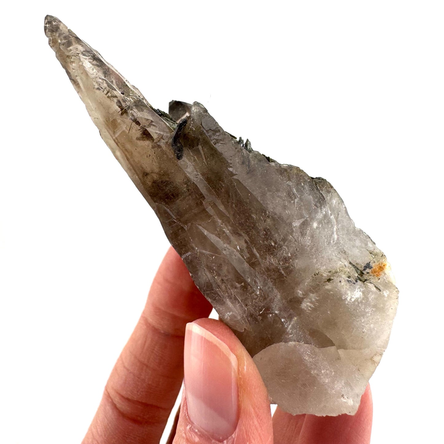 Smoky Quartz w/ Aegirine (Malawi) | raw smoky quartz crystal point, mineral specimen