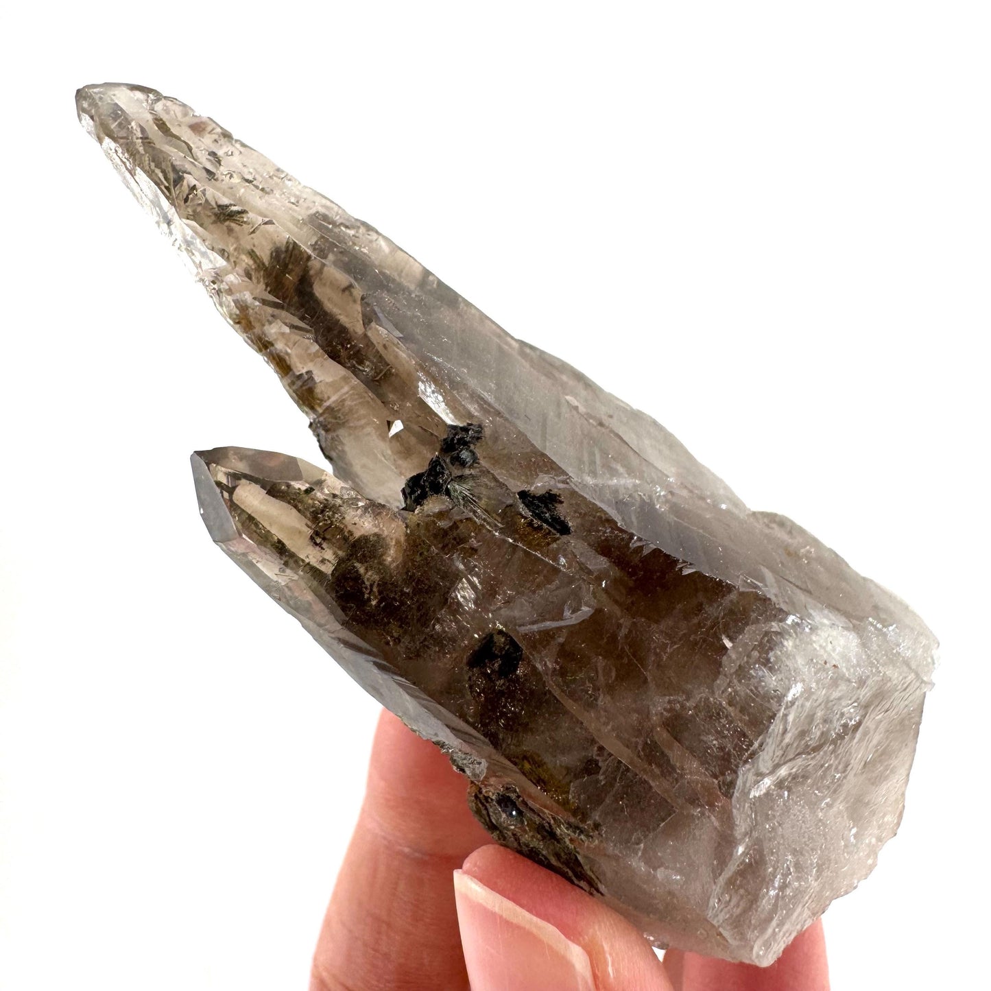 Smoky Quartz w/ Aegirine (Malawi) | raw smoky quartz crystal point, mineral specimen