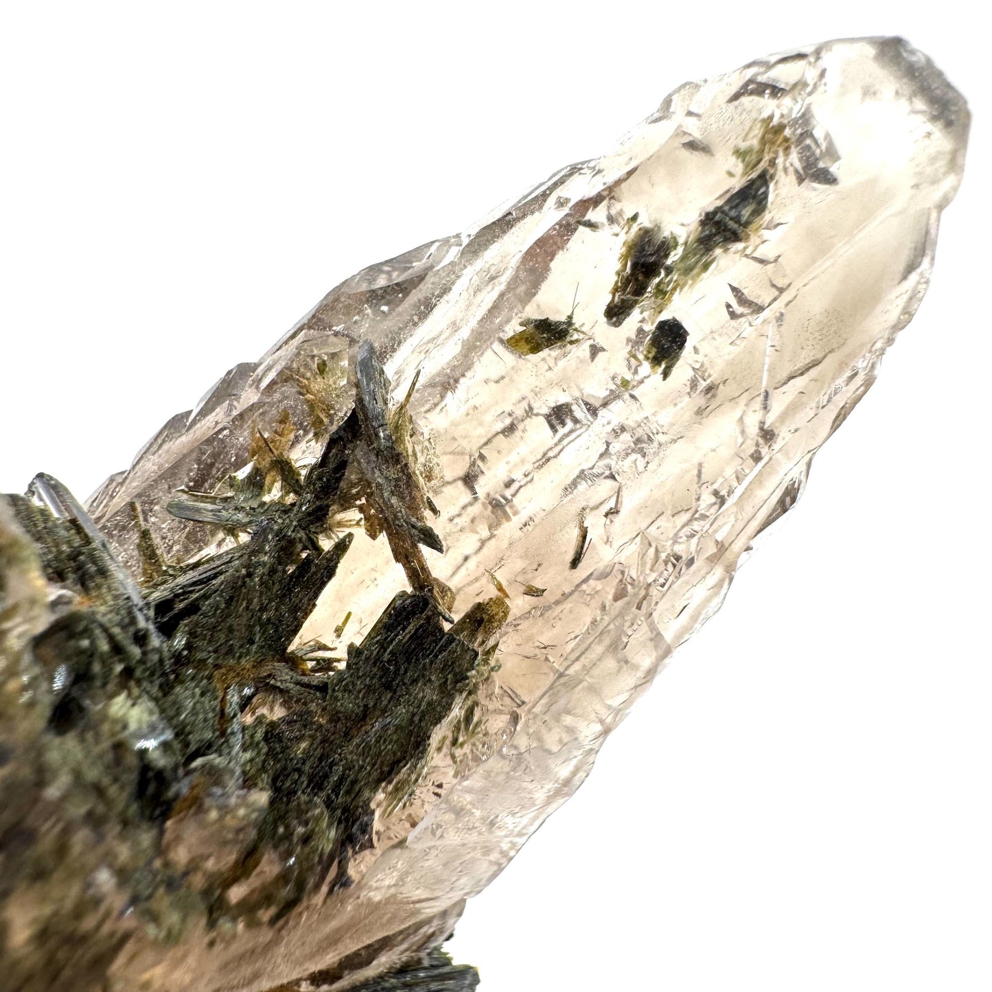 Smoky Quartz w/ Aegirine (Malawi) | raw smoky quartz crystal point, mineral specimen