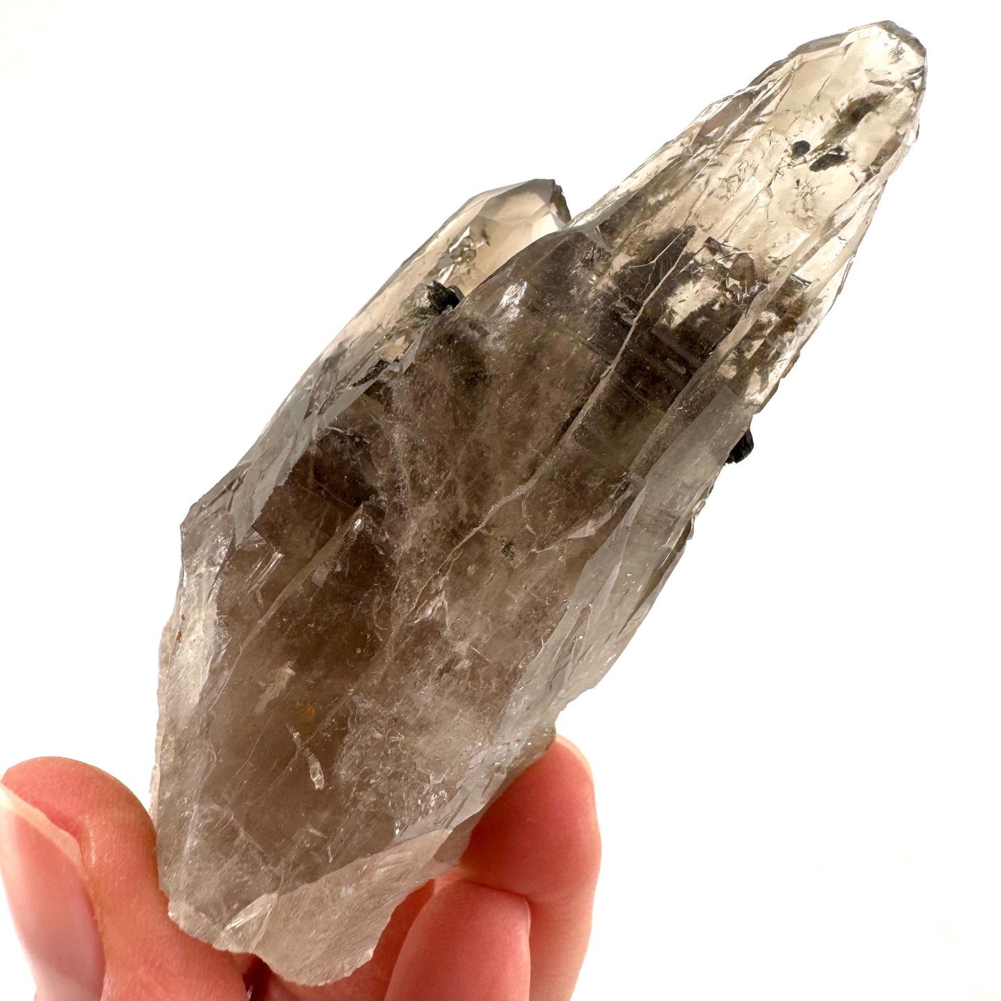 Smoky Quartz w/ Aegirine (Malawi) | raw smoky quartz crystal point, mineral specimen