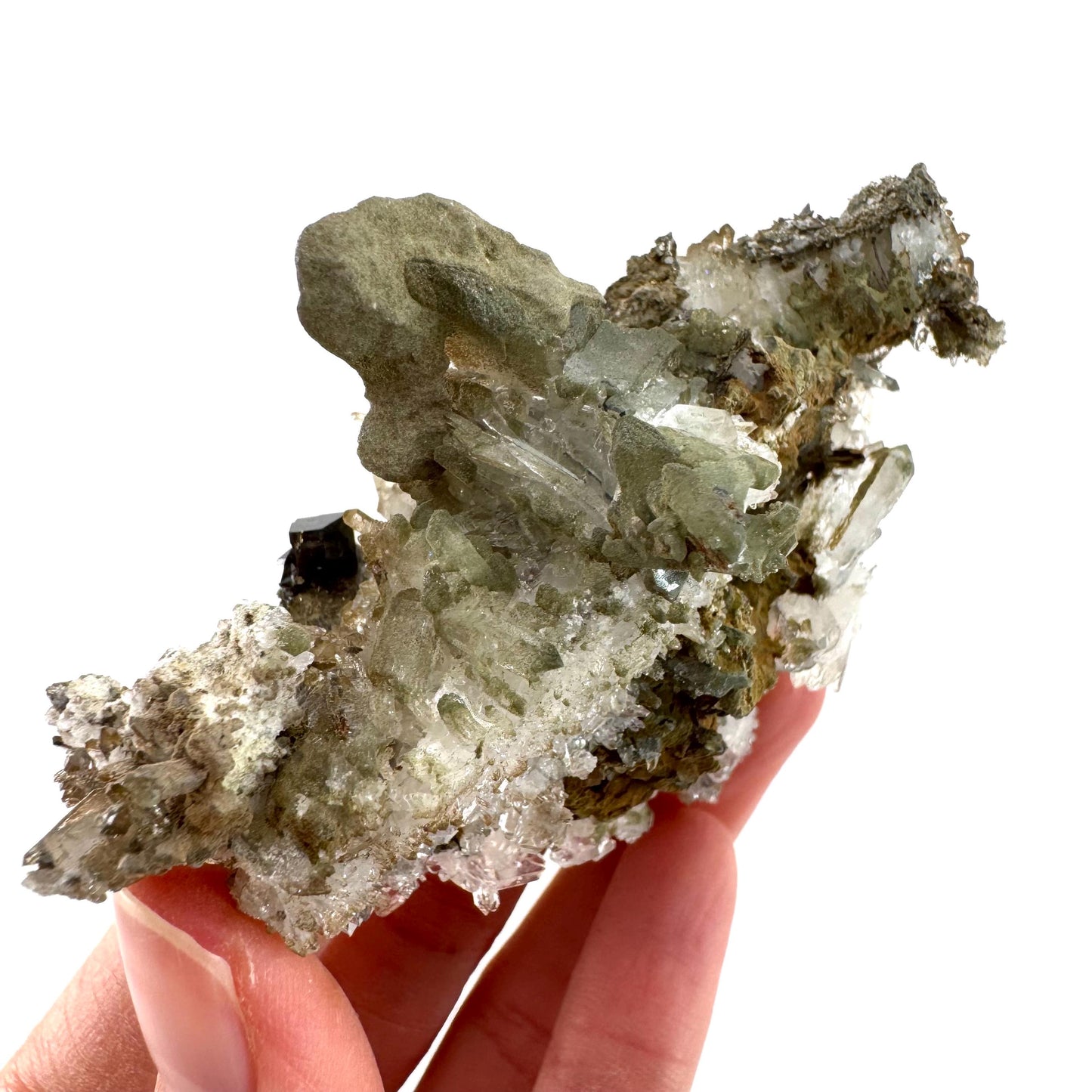 Anatase on Chlorite Quartz (Pakistan) | green phantom quartz crystal, anatase crystal, rare mineral specimen