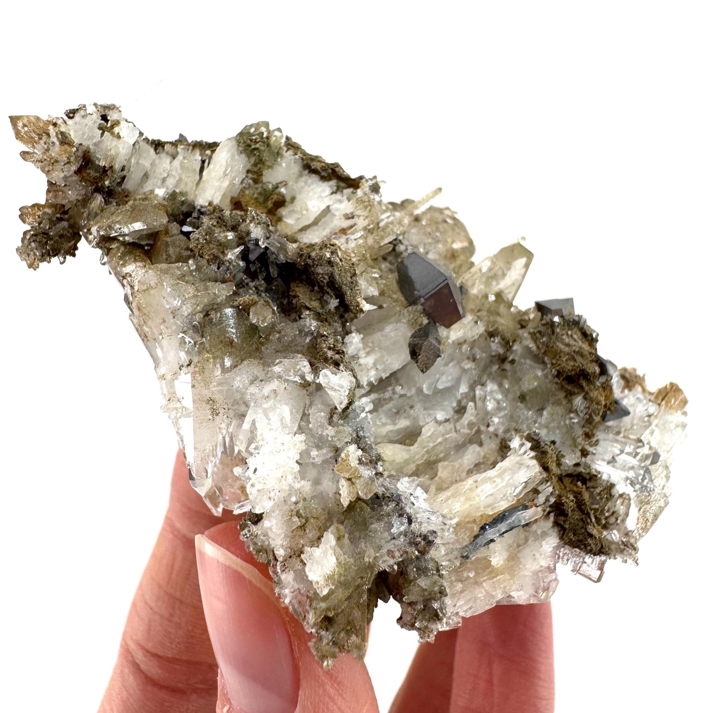 Anatase on Chlorite Quartz (Pakistan) | green phantom quartz crystal, anatase crystal, rare mineral specimen
