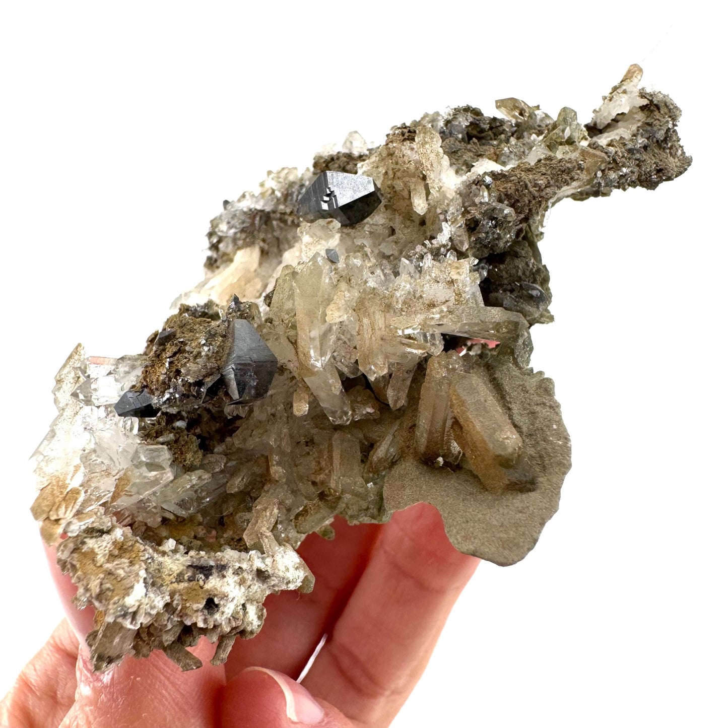 Anatase on Chlorite Quartz (Pakistan) | green phantom quartz crystal, anatase crystal, rare mineral specimen