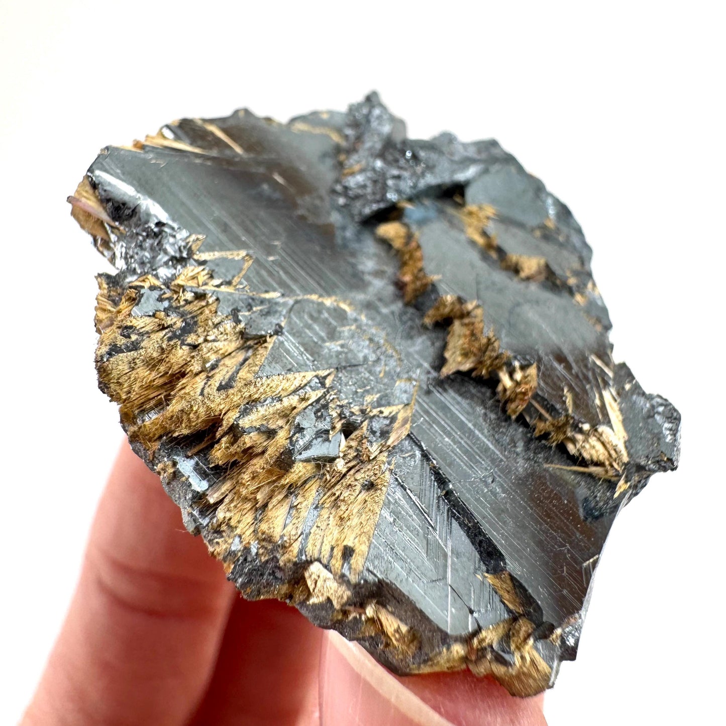 Rutile on Hematite (Brazil) | golden rutile on hematite crystal, rare mineral specimen