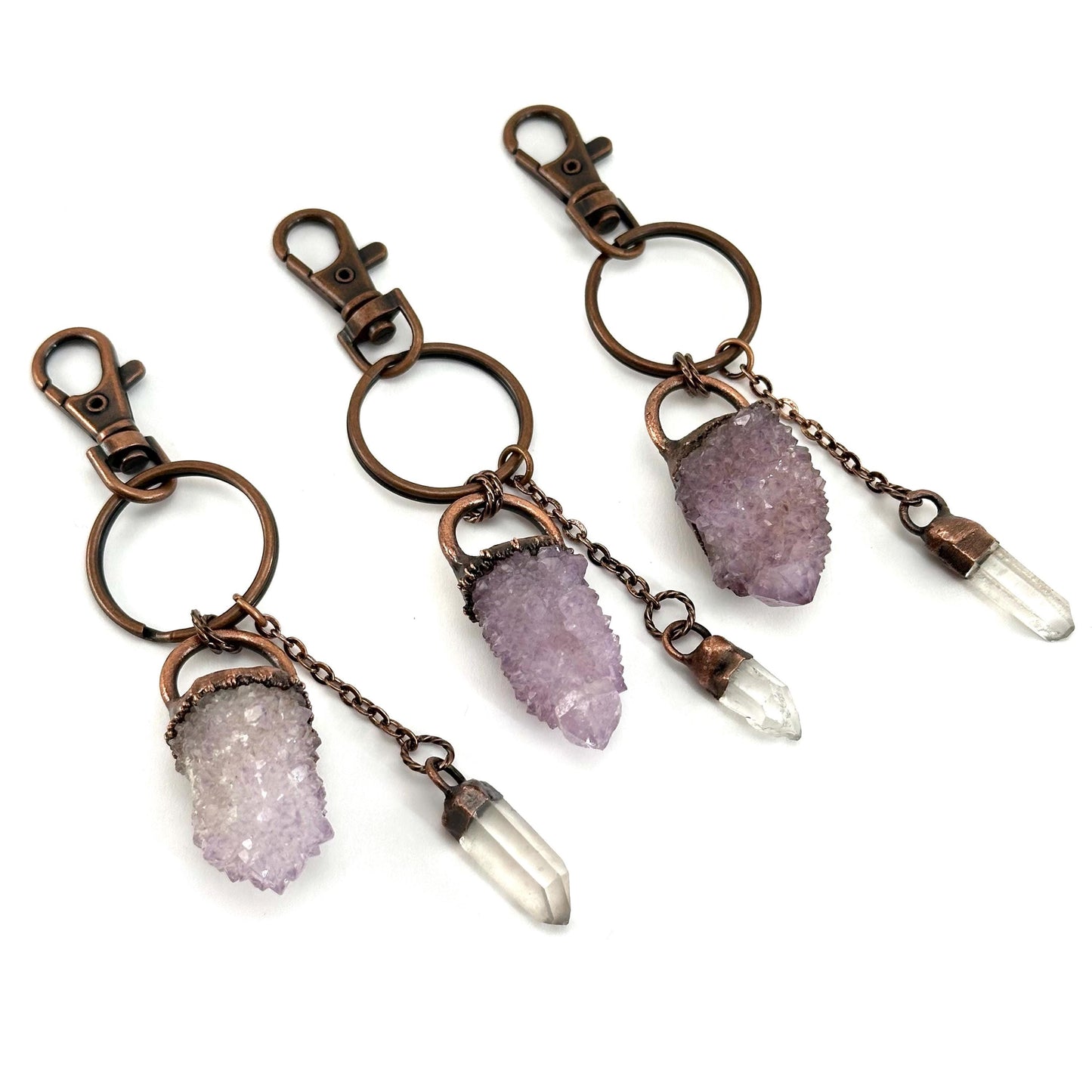 Spirit Quartz Crystal Bag Charm / Keychain, handmade crystal keychain, copper gemstone bag charm