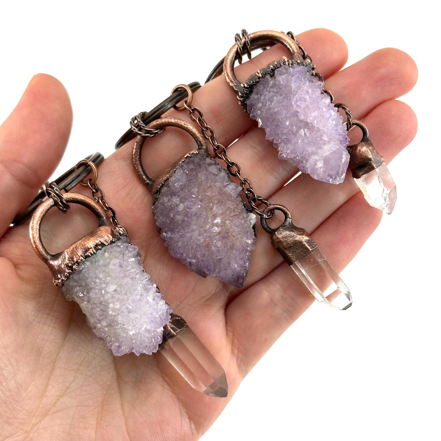 Spirit Quartz Crystal Bag Charm / Keychain, handmade crystal keychain, copper gemstone bag charm