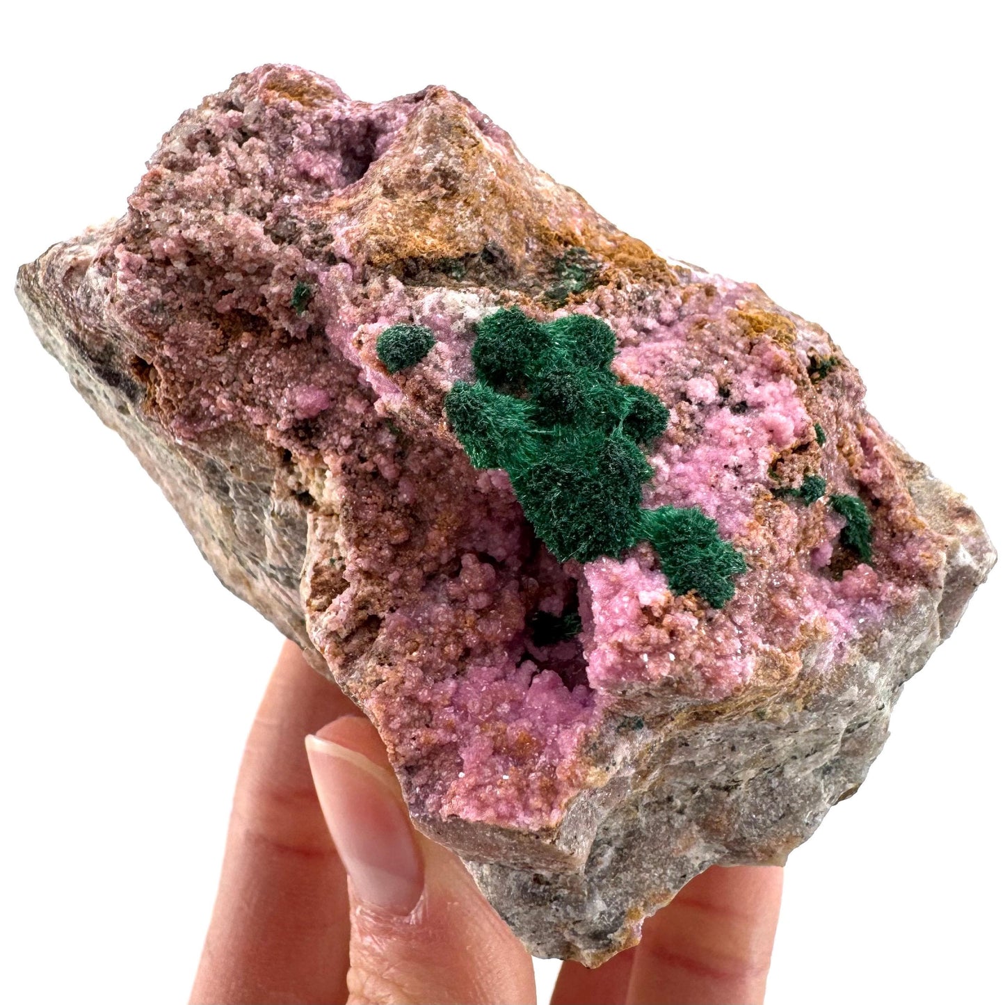 Cobaltoan Calcite w/ Fibrous Malachite (DR Congo) | cobalto calcite crystal, mineral specimen