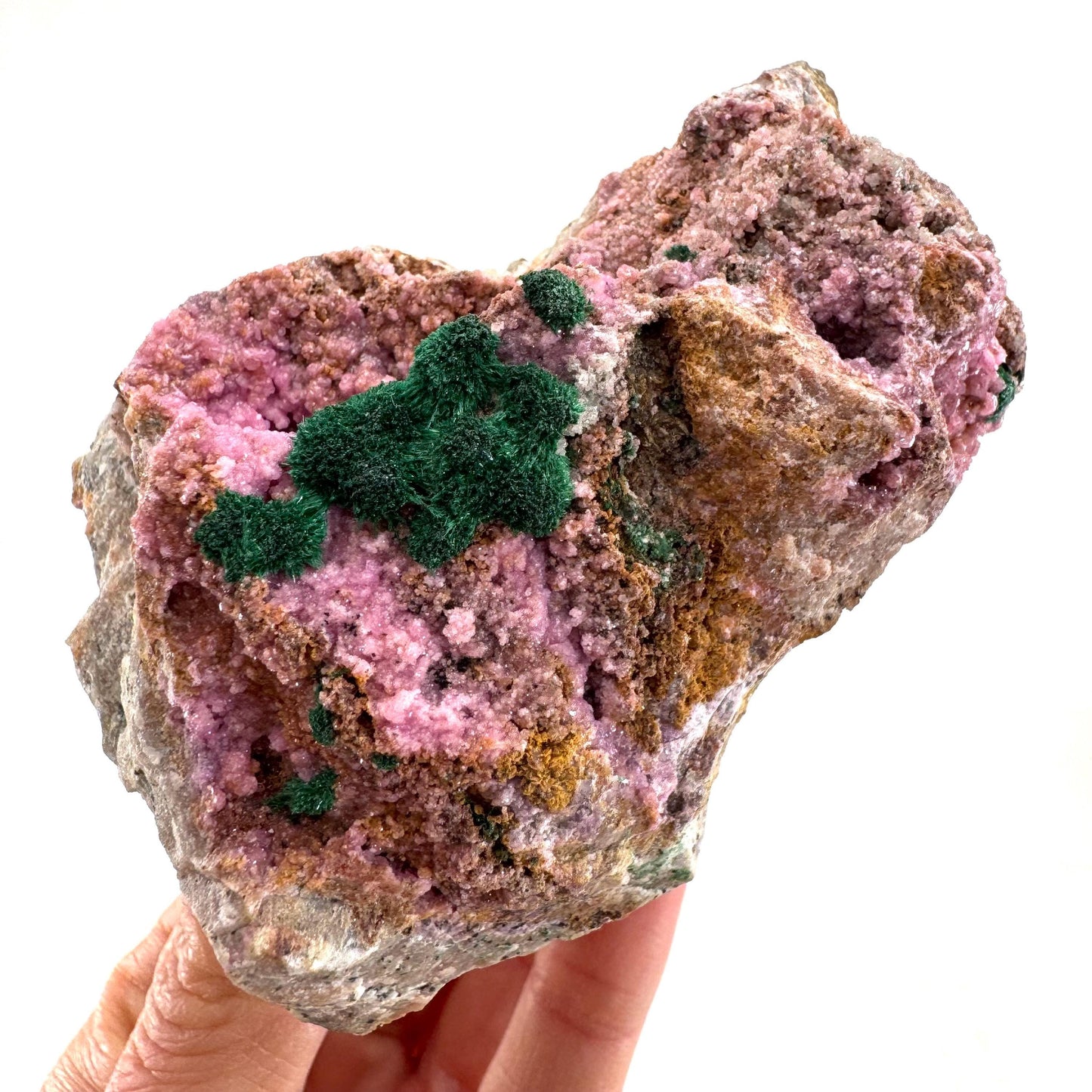 Cobaltoan Calcite w/ Fibrous Malachite (DR Congo) | cobalto calcite crystal, mineral specimen