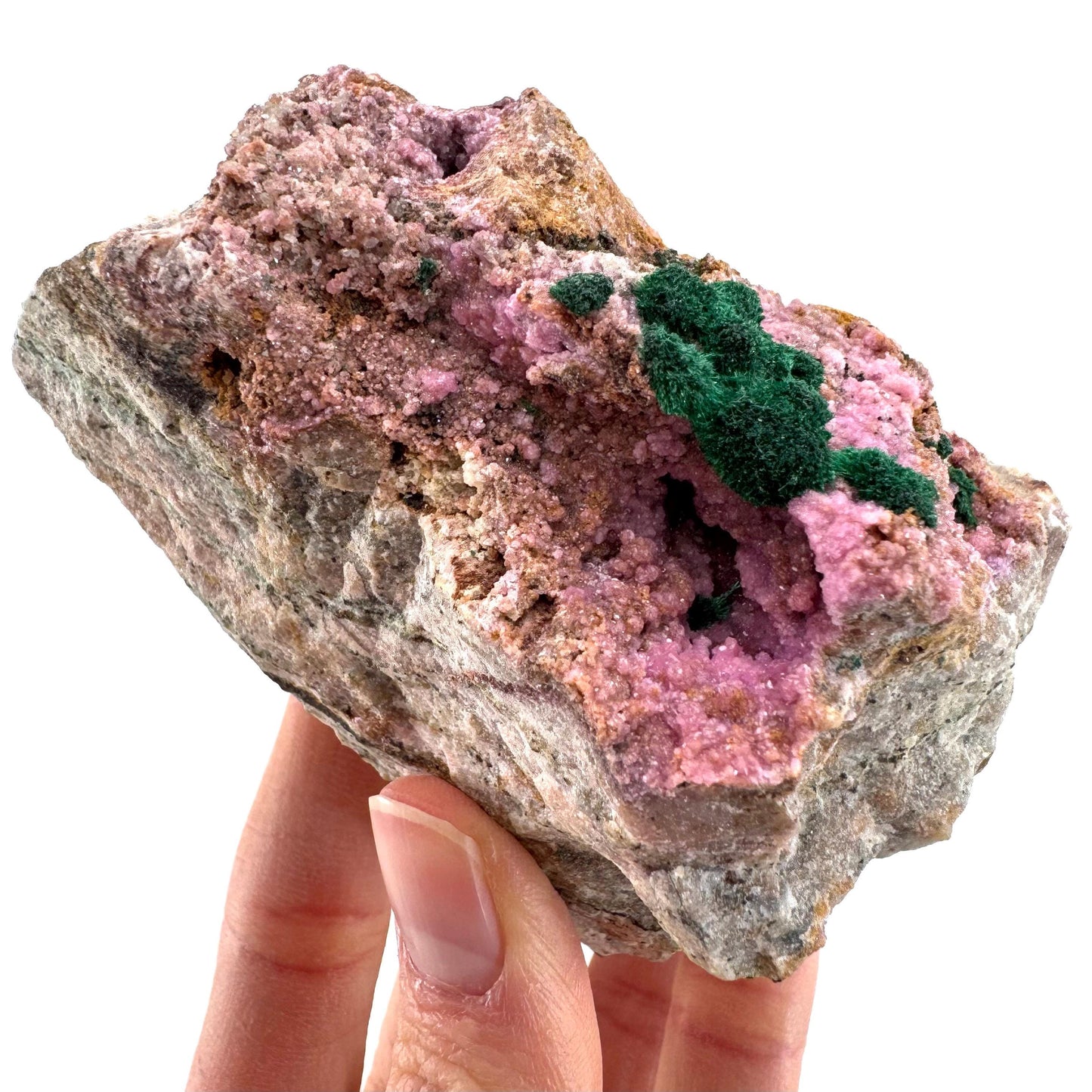Cobaltoan Calcite w/ Fibrous Malachite (DR Congo) | cobalto calcite crystal, mineral specimen