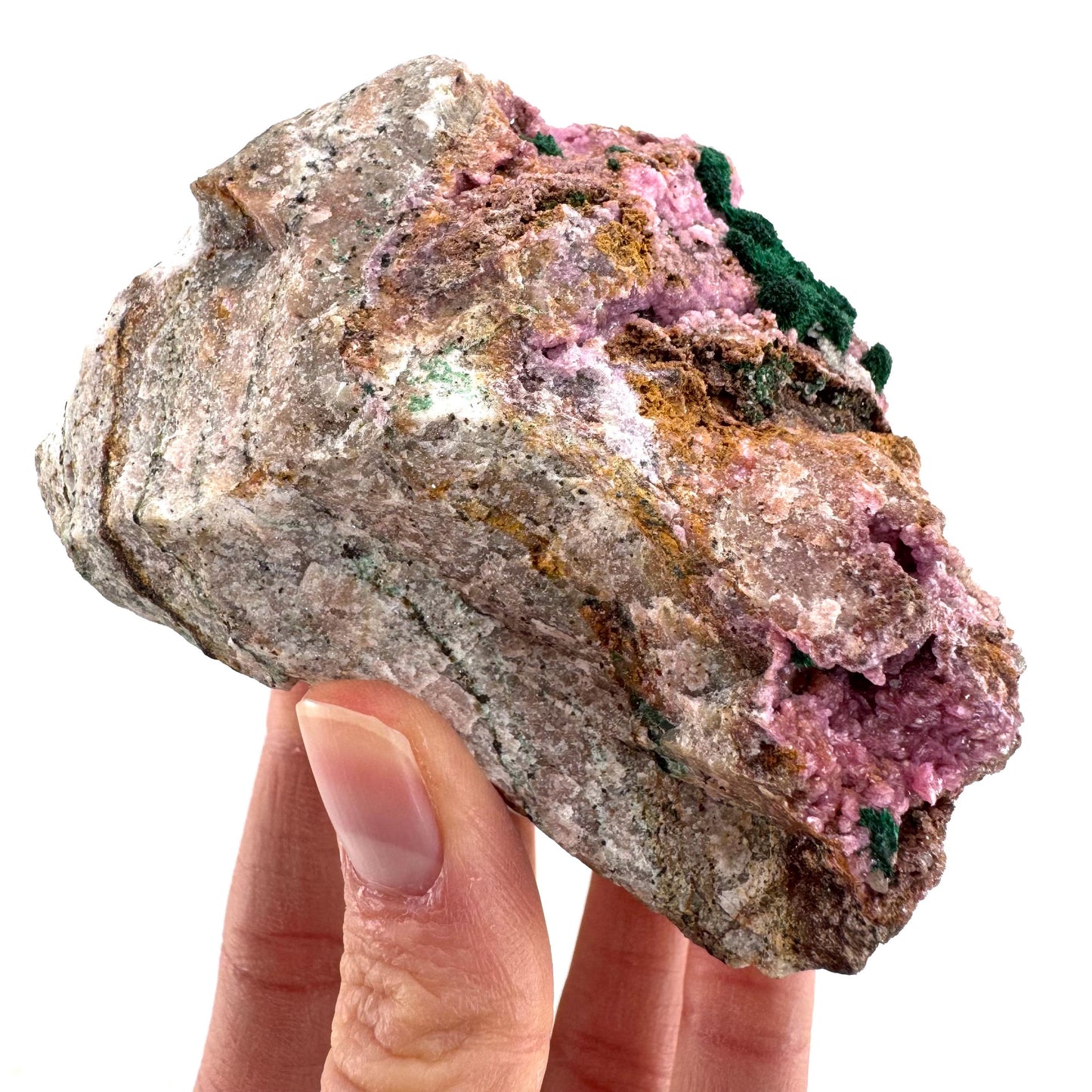 Cobaltoan Calcite w/ Fibrous Malachite (DR Congo) | cobalto calcite crystal, mineral specimen