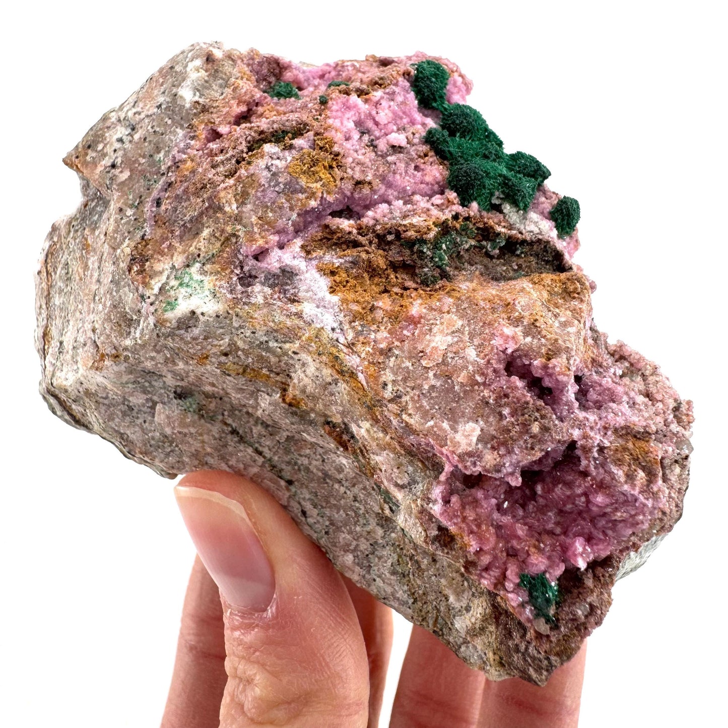 Cobaltoan Calcite w/ Fibrous Malachite (DR Congo) | cobalto calcite crystal, mineral specimen