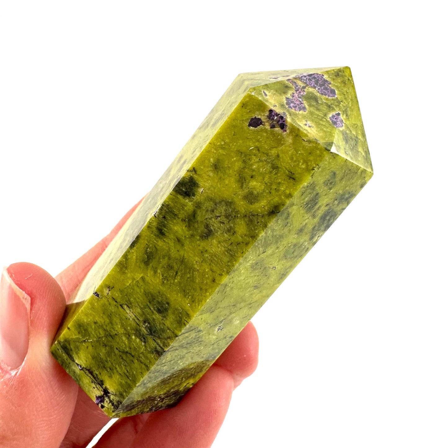 Atlantisite Point (Tasmania) | polished atlantisite crystal tower, stichtite in serpentine, crystal point, rare minerals