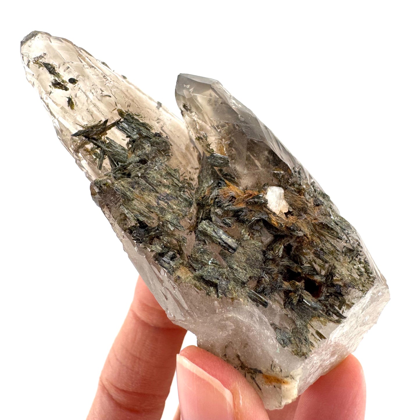 Smoky Quartz w/ Aegirine (Malawi) | raw smoky quartz crystal point, mineral specimen