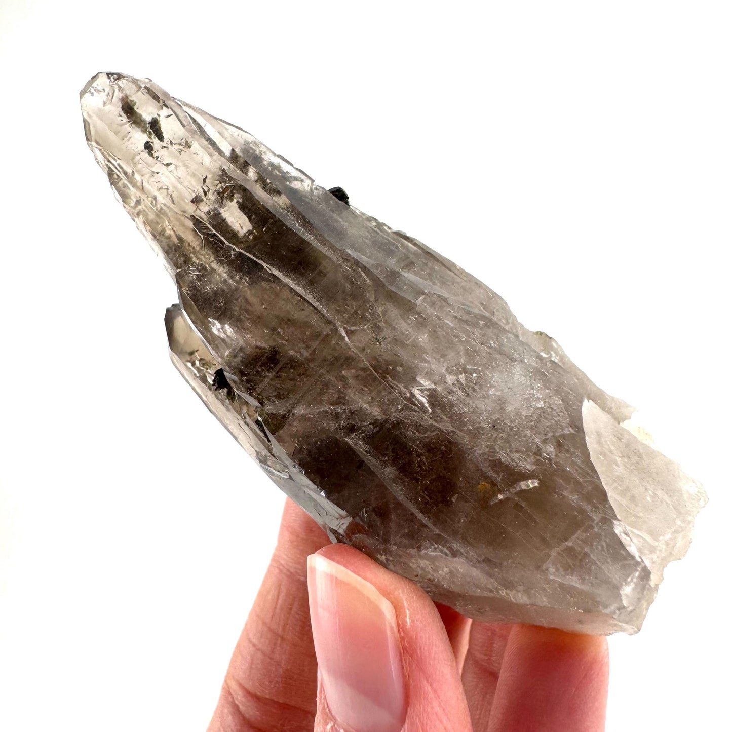 Smoky Quartz w/ Aegirine (Malawi) | raw smoky quartz crystal point, mineral specimen