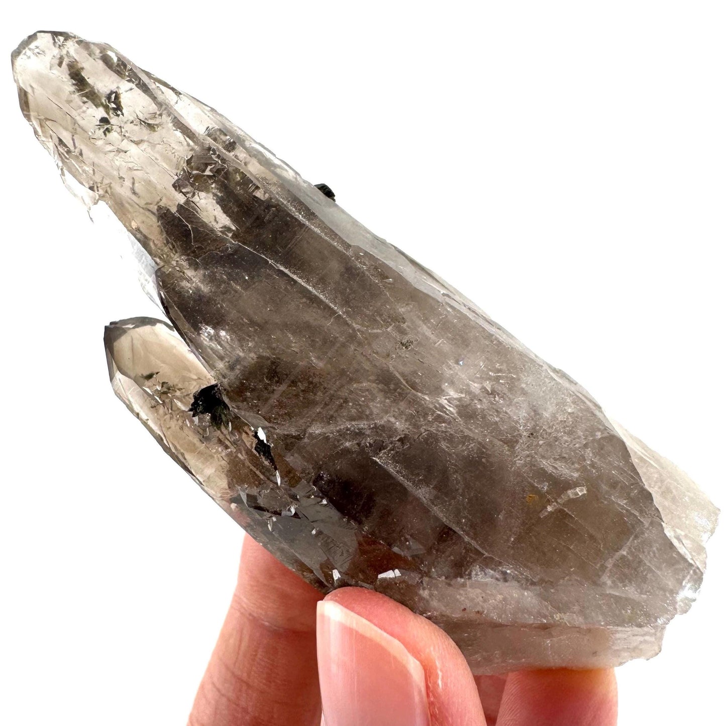 Smoky Quartz w/ Aegirine (Malawi) | raw smoky quartz crystal point, mineral specimen