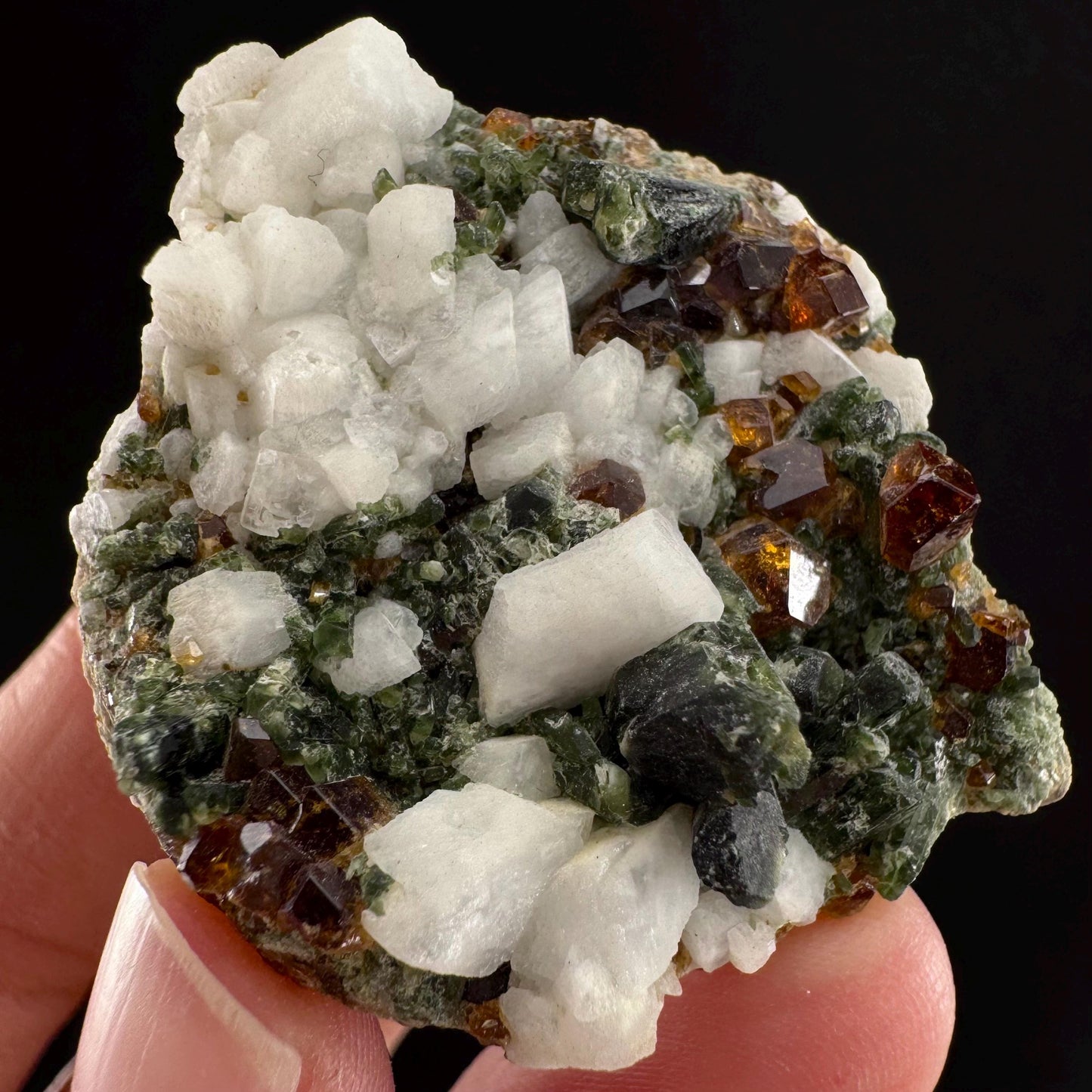Spessartine Garnet w/ Epidote & Albite (Pakistan) | orange garnet crystal, mineral specimen
