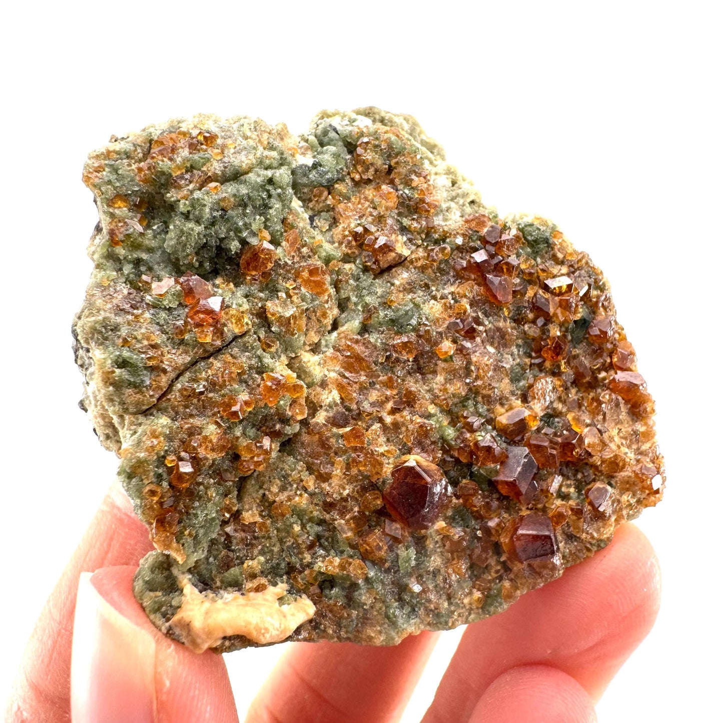 Spessartine Garnet w/ Epidote (Pakistan) | orange garnet crystal, mineral specimen