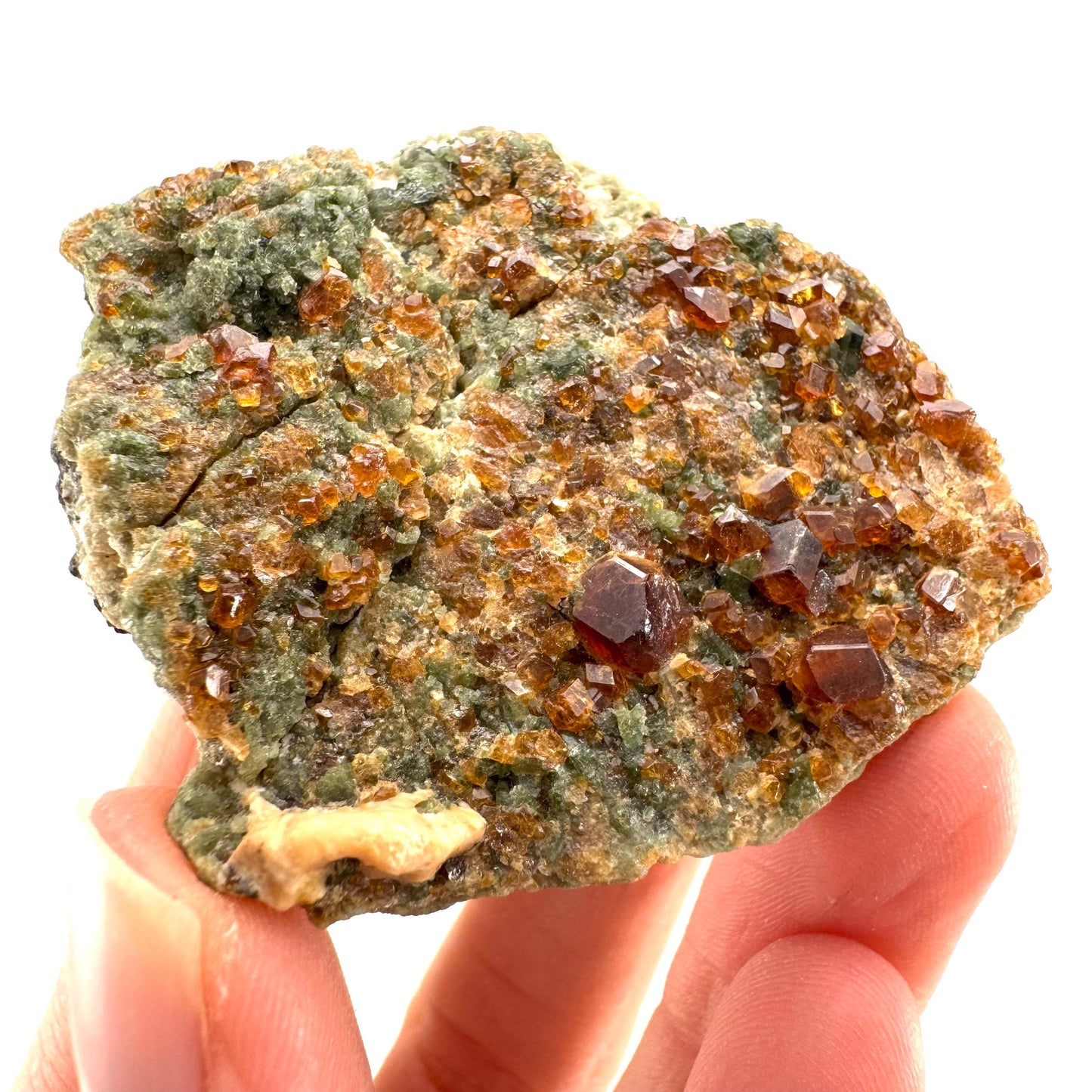 Spessartine Garnet w/ Epidote (Pakistan) | orange garnet crystal, mineral specimen