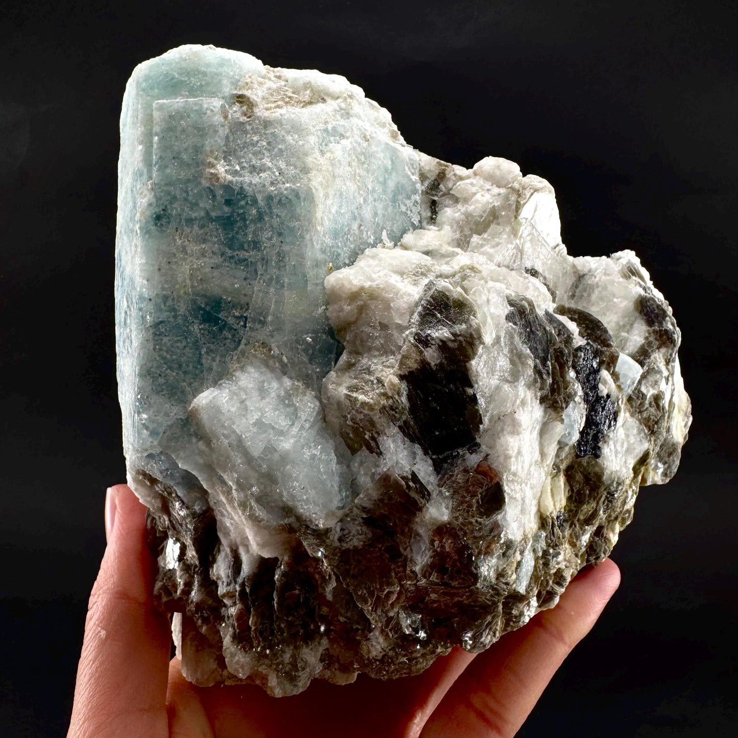 Aquamarine w/ Muscovite & Albite (Pakistan) | natural aquamarine crystal, mineral specimen
