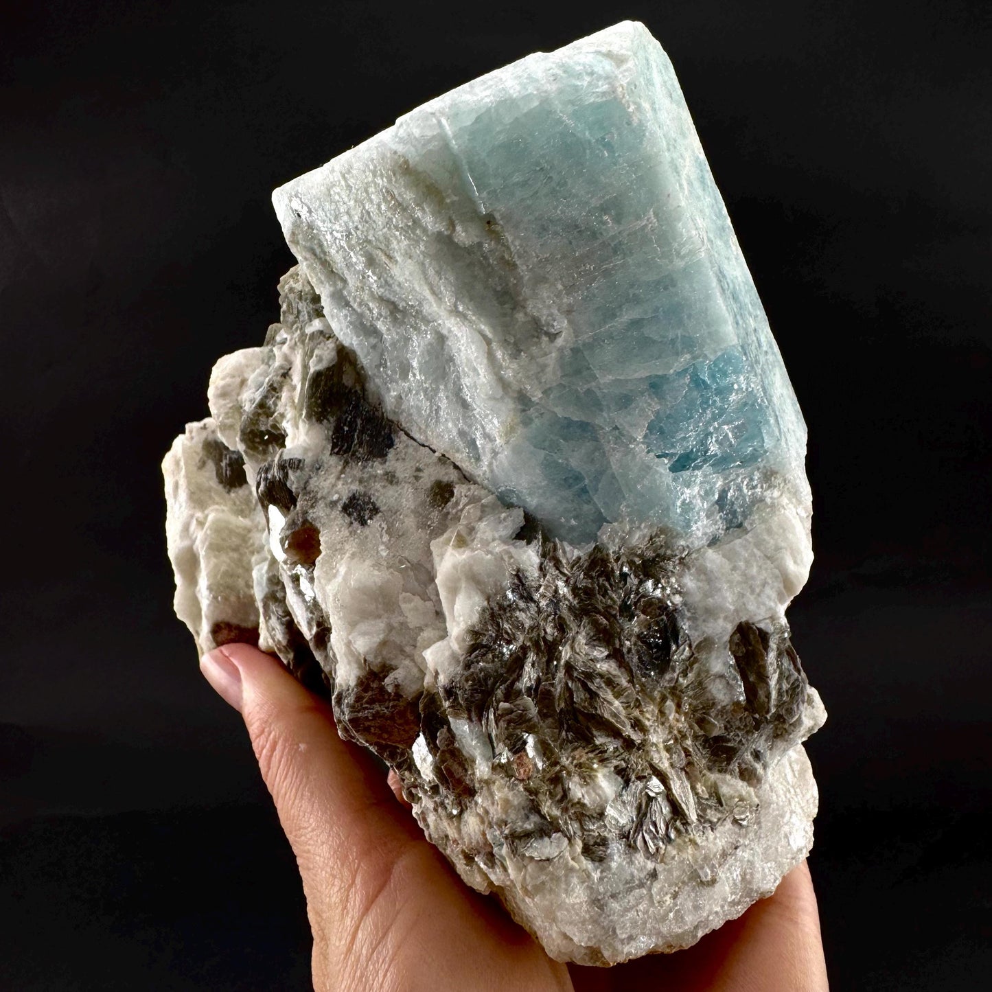 Aquamarine w/ Muscovite & Albite (Pakistan) | natural aquamarine crystal, mineral specimen
