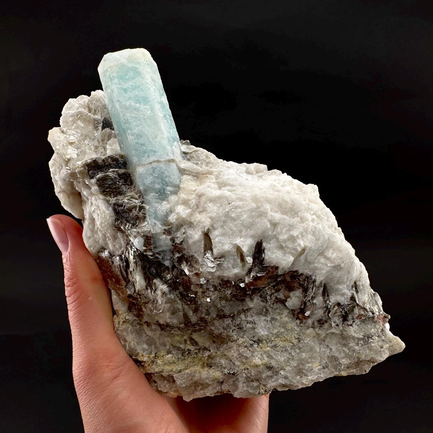 Aquamarine w/ Muscovite & Albite (Pakistan) | natural aquamarine crystal, mineral specimen
