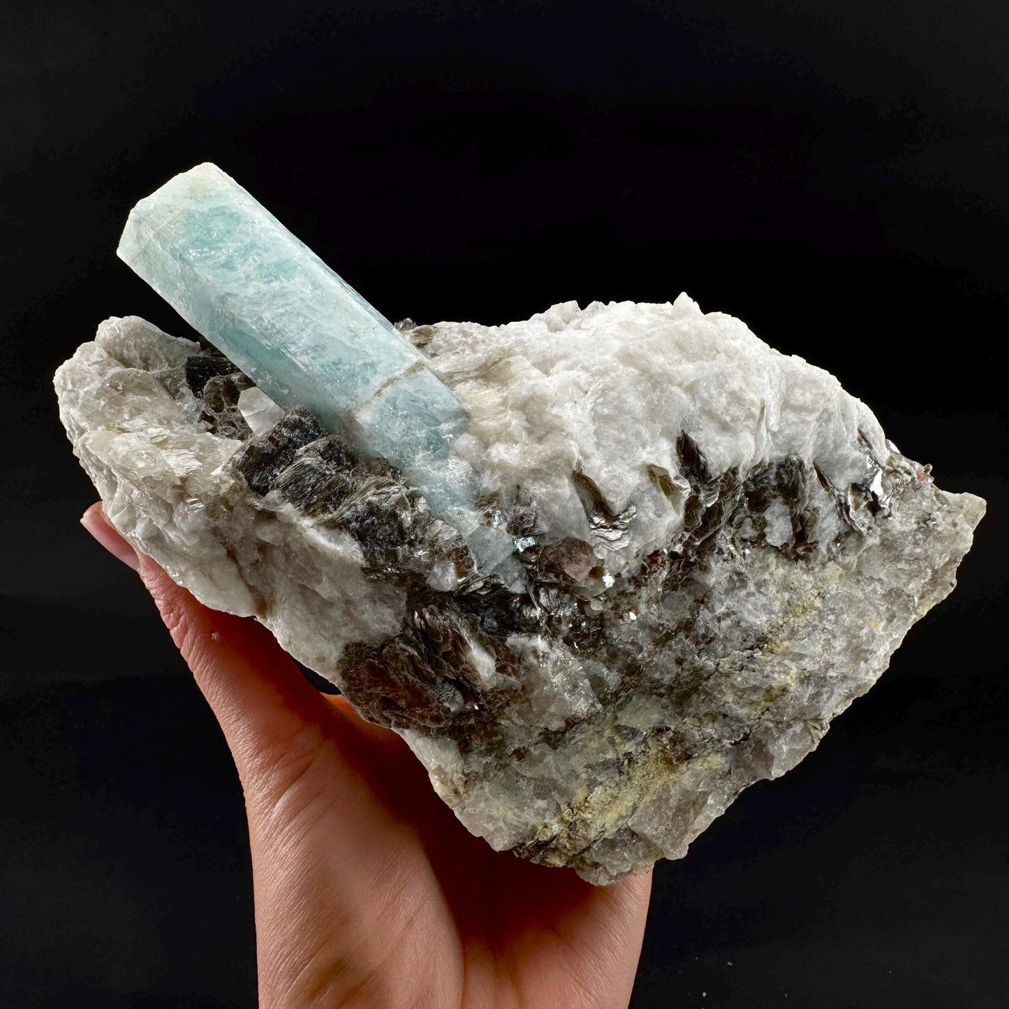 Aquamarine w/ Muscovite & Albite (Pakistan) | natural aquamarine crystal, mineral specimen