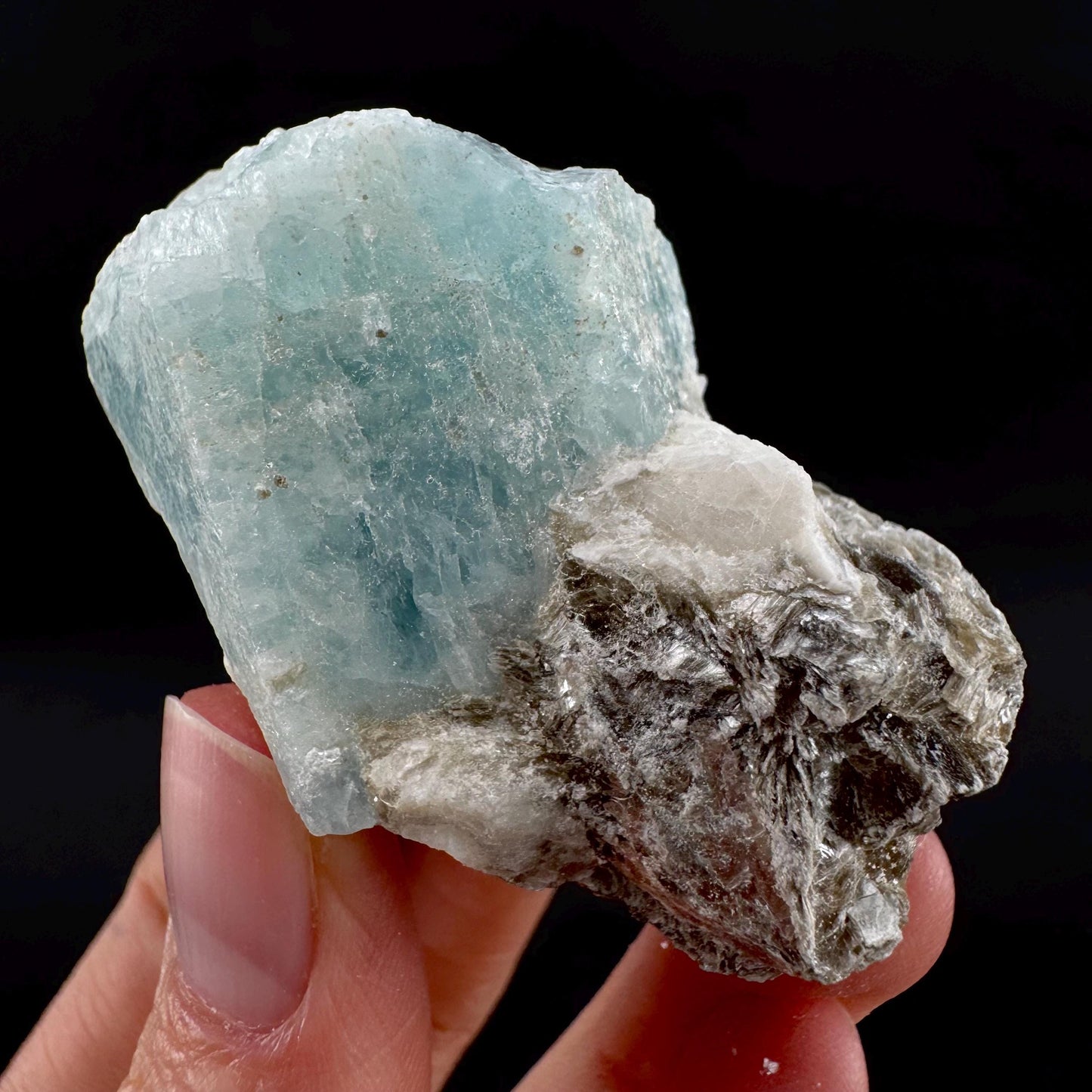 Aquamarine w/ Muscovite & Albite (Pakistan) | natural aquamarine crystal, mineral specimen